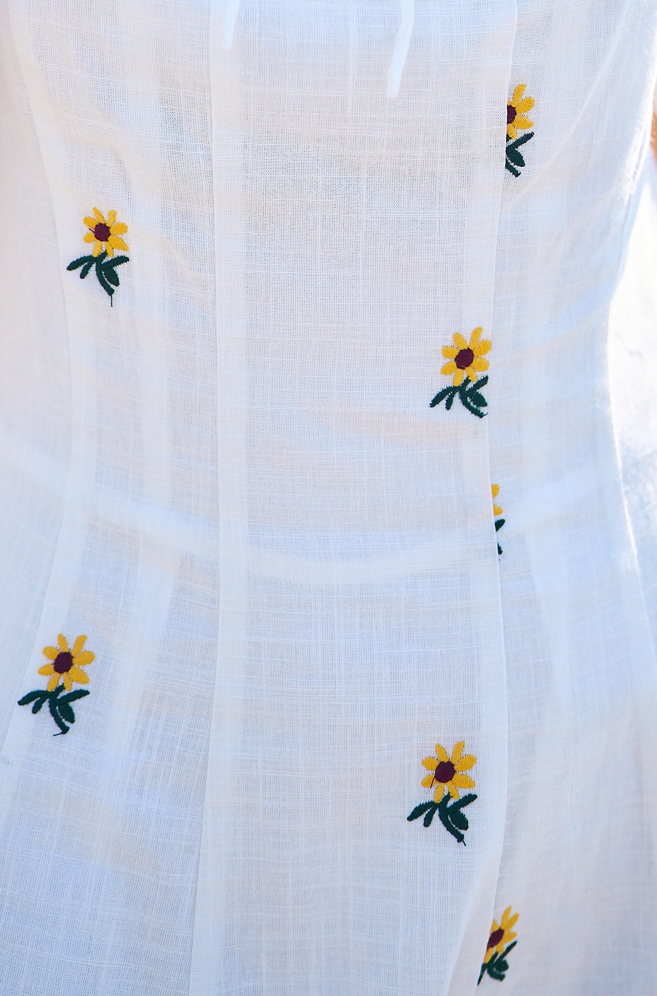 Yumi White Cotton Sunflower Embroidered Midi Dress Dress Casual Yumi