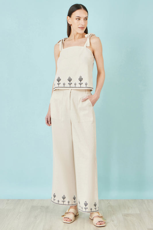 Yumi Ivory Linen Mix Embroirdered Top Tops Yumi