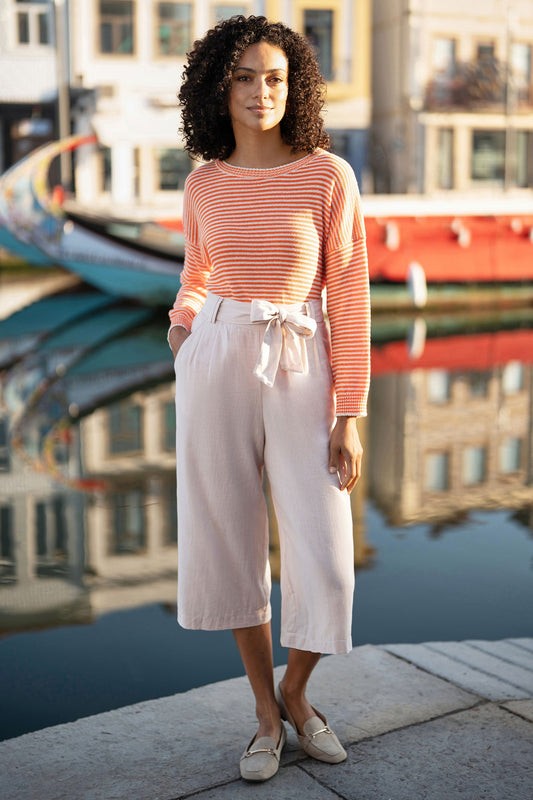 Yumi Natural Linen Mix Cropped Trousers With Tie Belt TROUSER Yumi