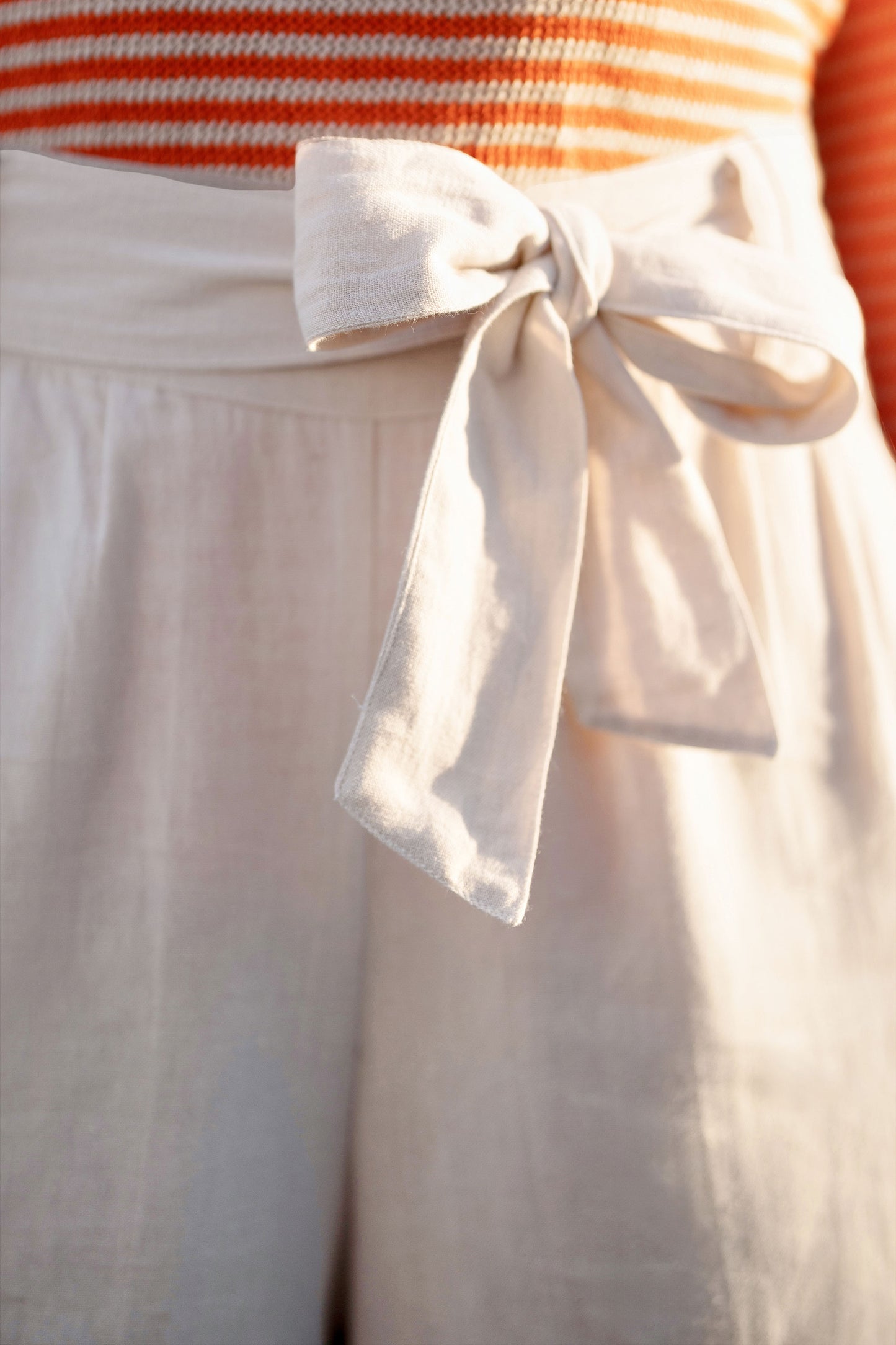 Yumi Natural Linen Mix Cropped Trousers With Tie Belt TROUSER Yumi