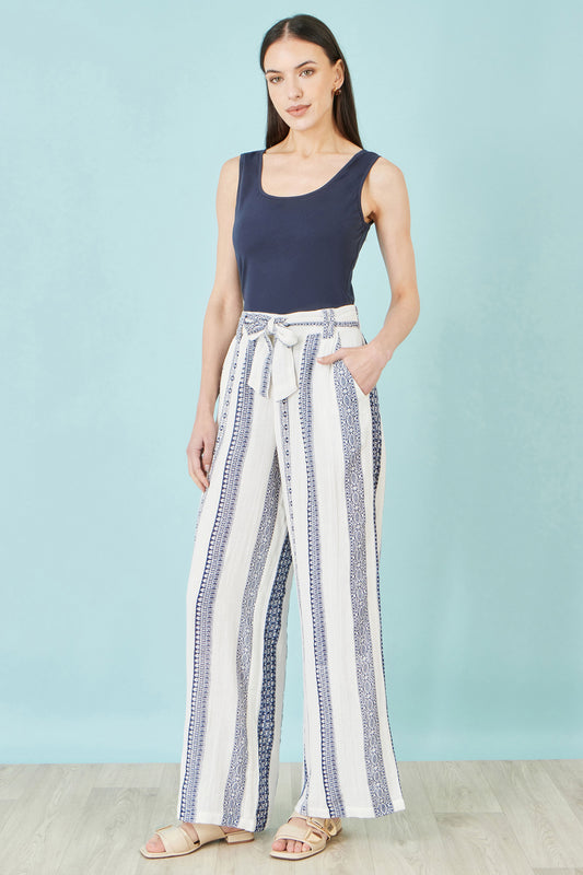 Yumi White Linen Mix Cropped Trousers With Tie Belt TROUSER Yumi