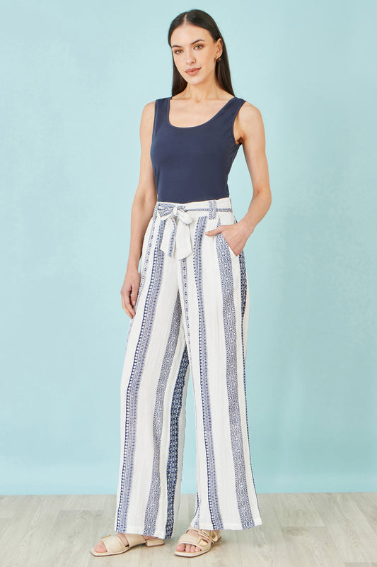 Yumi White Linen Mix Cropped Trousers With Tie Belt TROUSER Yumi
