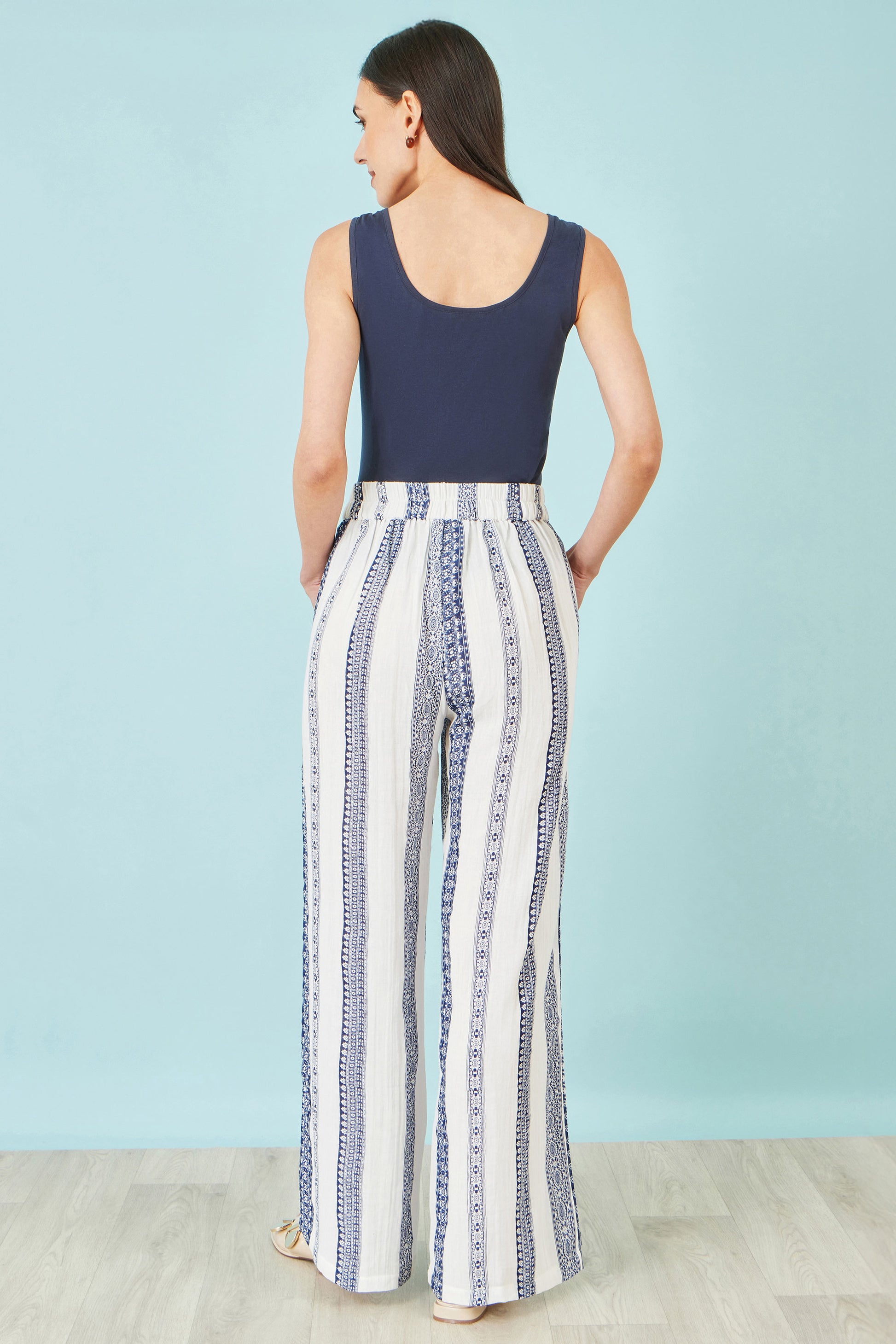 Yumi White Linen Mix Cropped Trousers With Tie Belt TROUSER Yumi