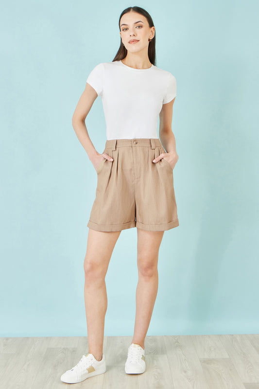 Yumi Brown Pleat Front Shorts SHORTS Yumi