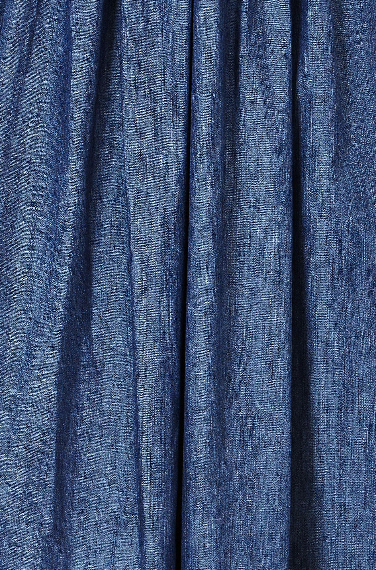 Yumi Blue Denim Chambray Gathered Midi Skirt | Yumi