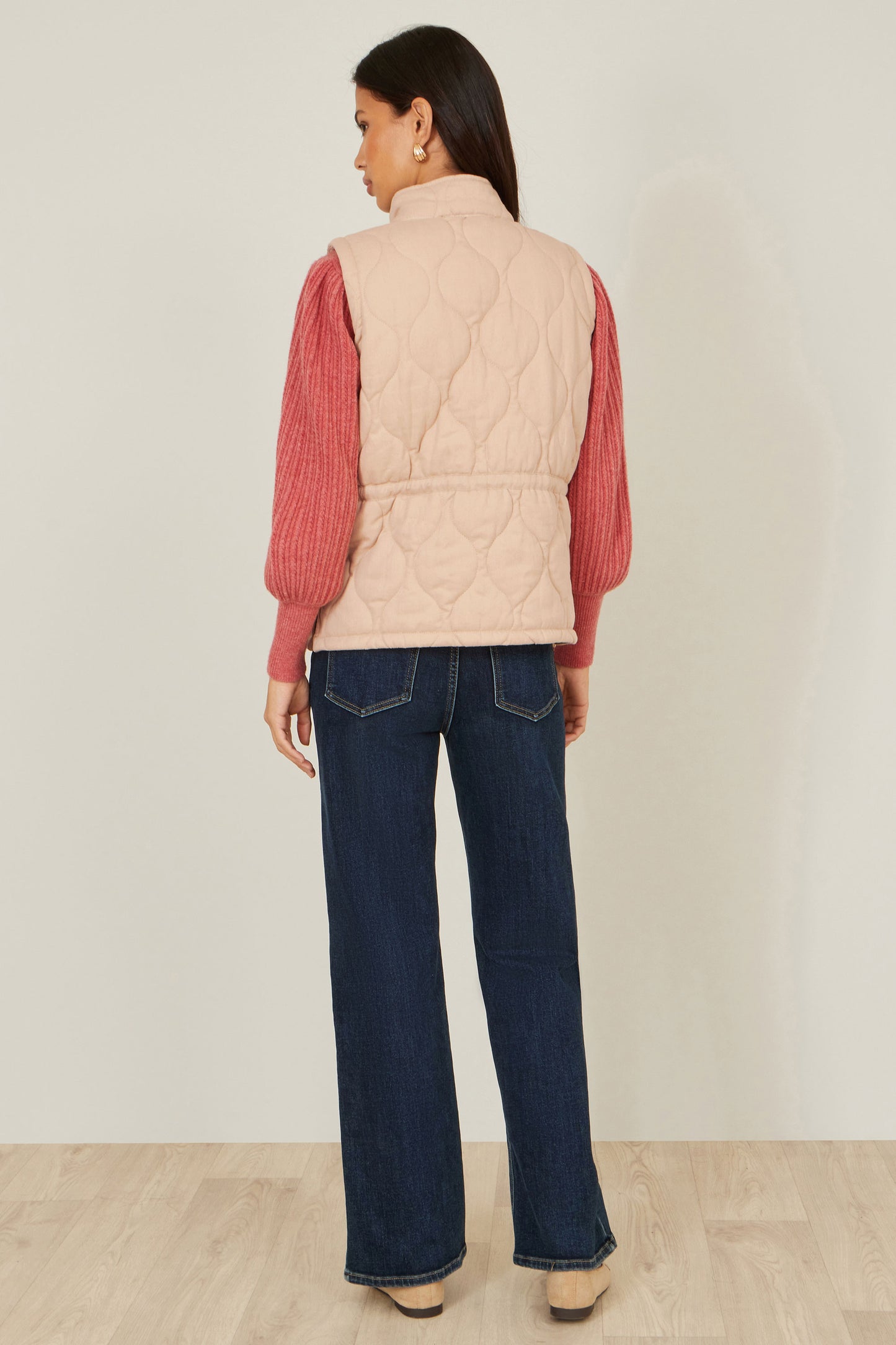 Yumi Beige Quilted Utility Gilet Outerwear Yumi