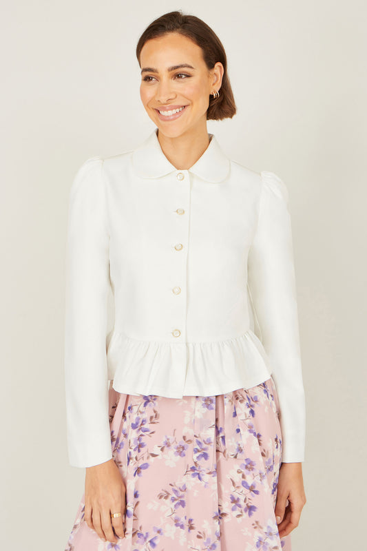 Yumi White Peplum Fitted Jacket Outerwear Yumi
