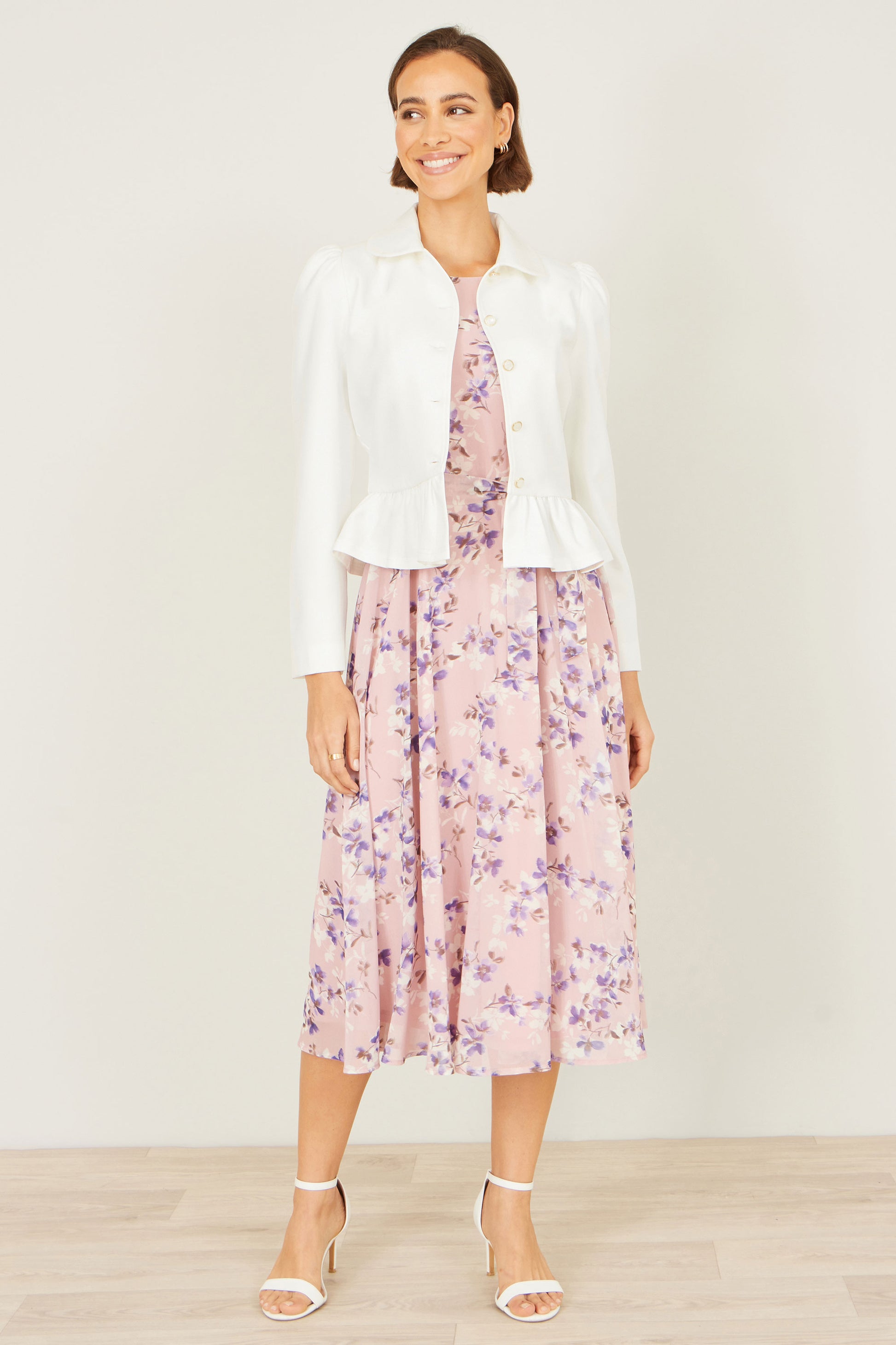 Yumi White Peplum Fitted Jacket Outerwear Yumi