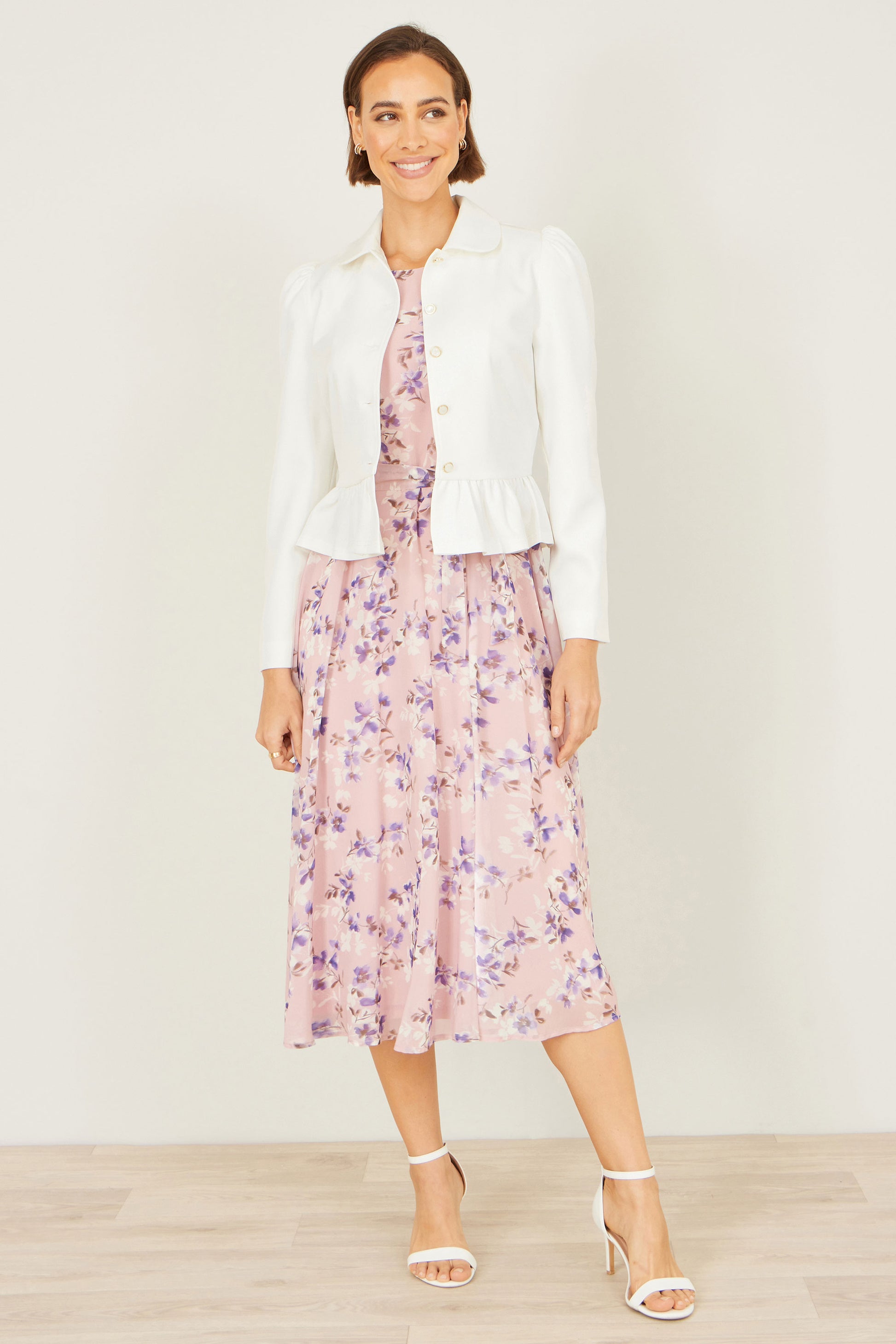 Yumi White Peplum Fitted Jacket Outerwear Yumi