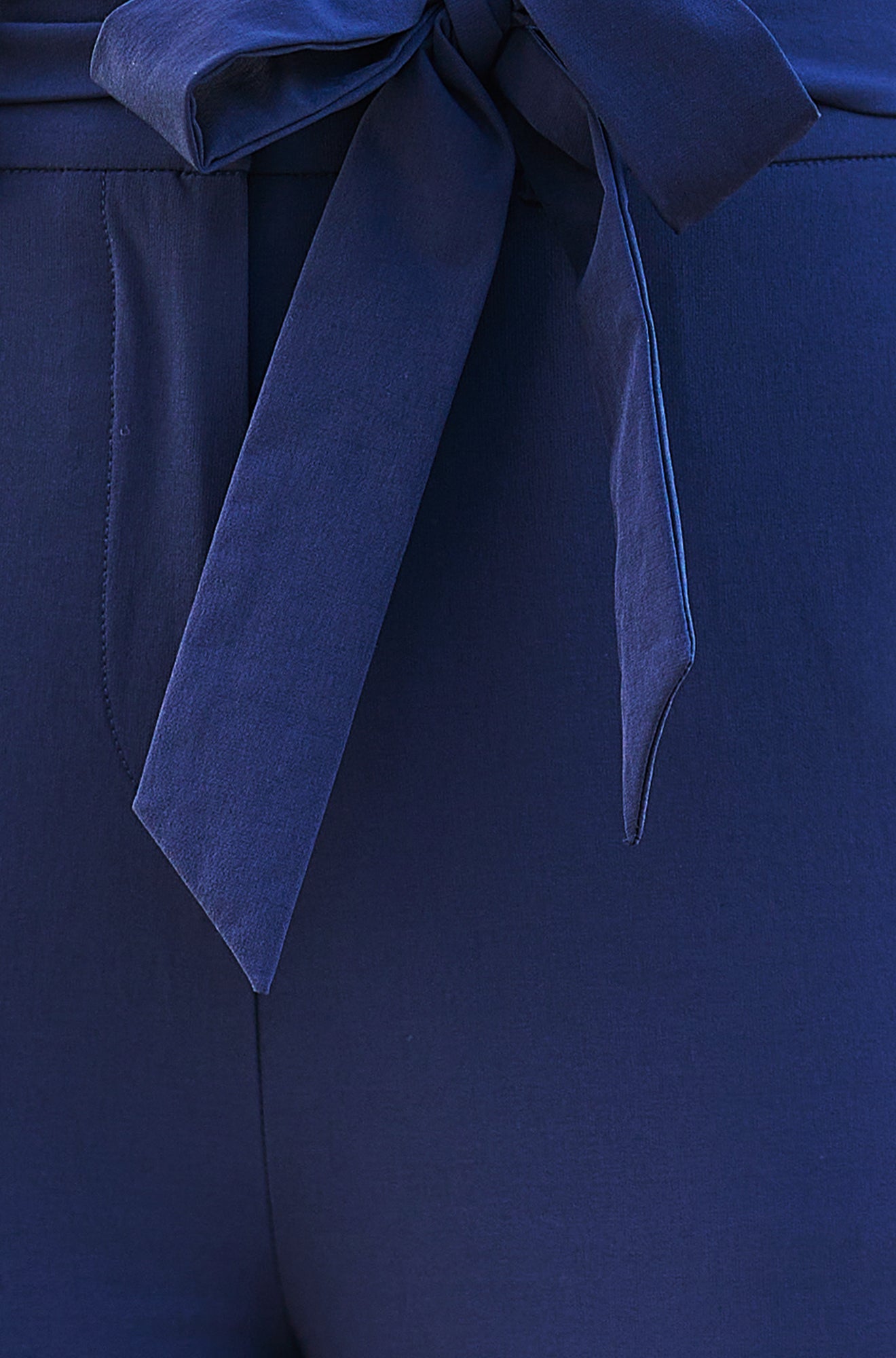 Yumi Navy Stretch Capri Pants With Tie Belt TROUSER Yumi