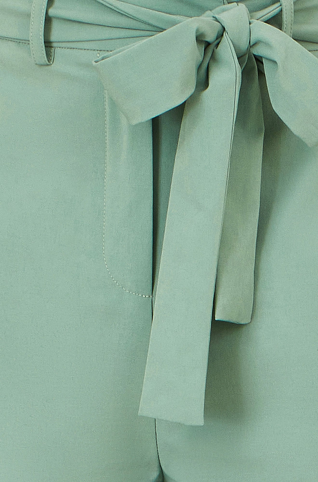 Yumi Green Stretch Capri Pants With Tie Belt TROUSER Yumi