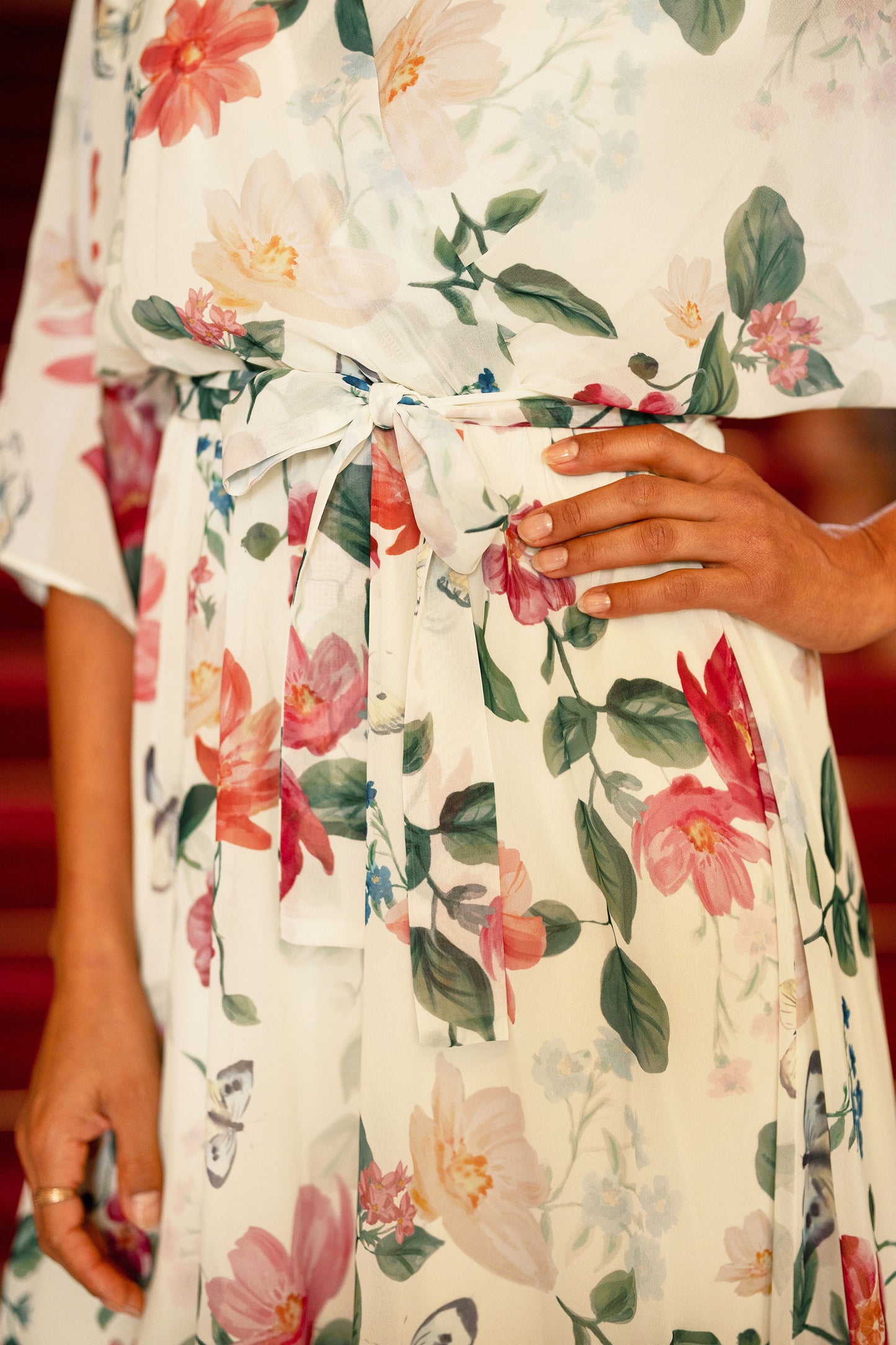 Yumi Ivory Floral Print Wrap Midi Dress With Dipped Hem Dress Occasion Yumi