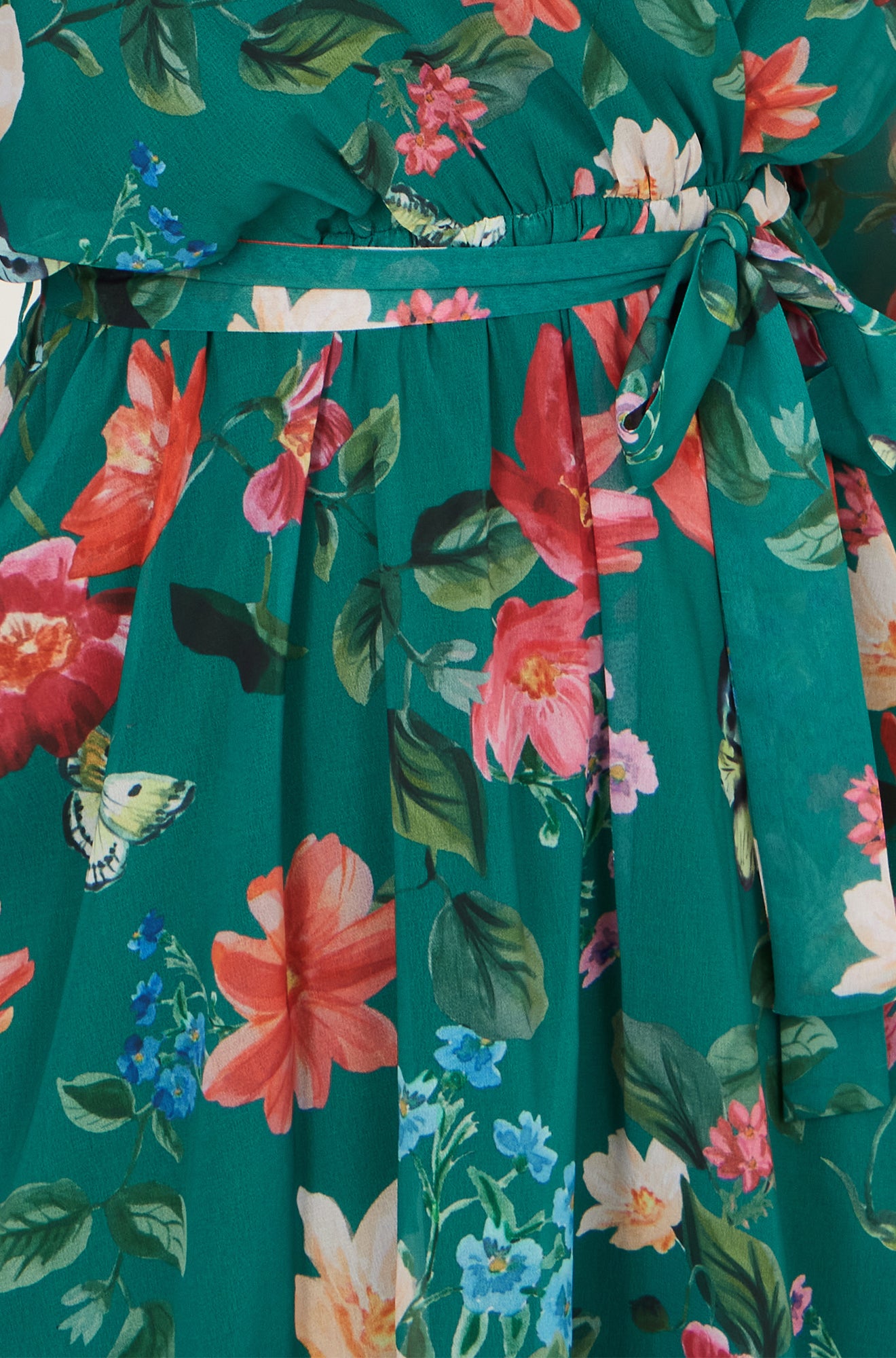 Yumi Green Floral Kimono Wrap Dress With Dip Hem Dress Occasion Yumi