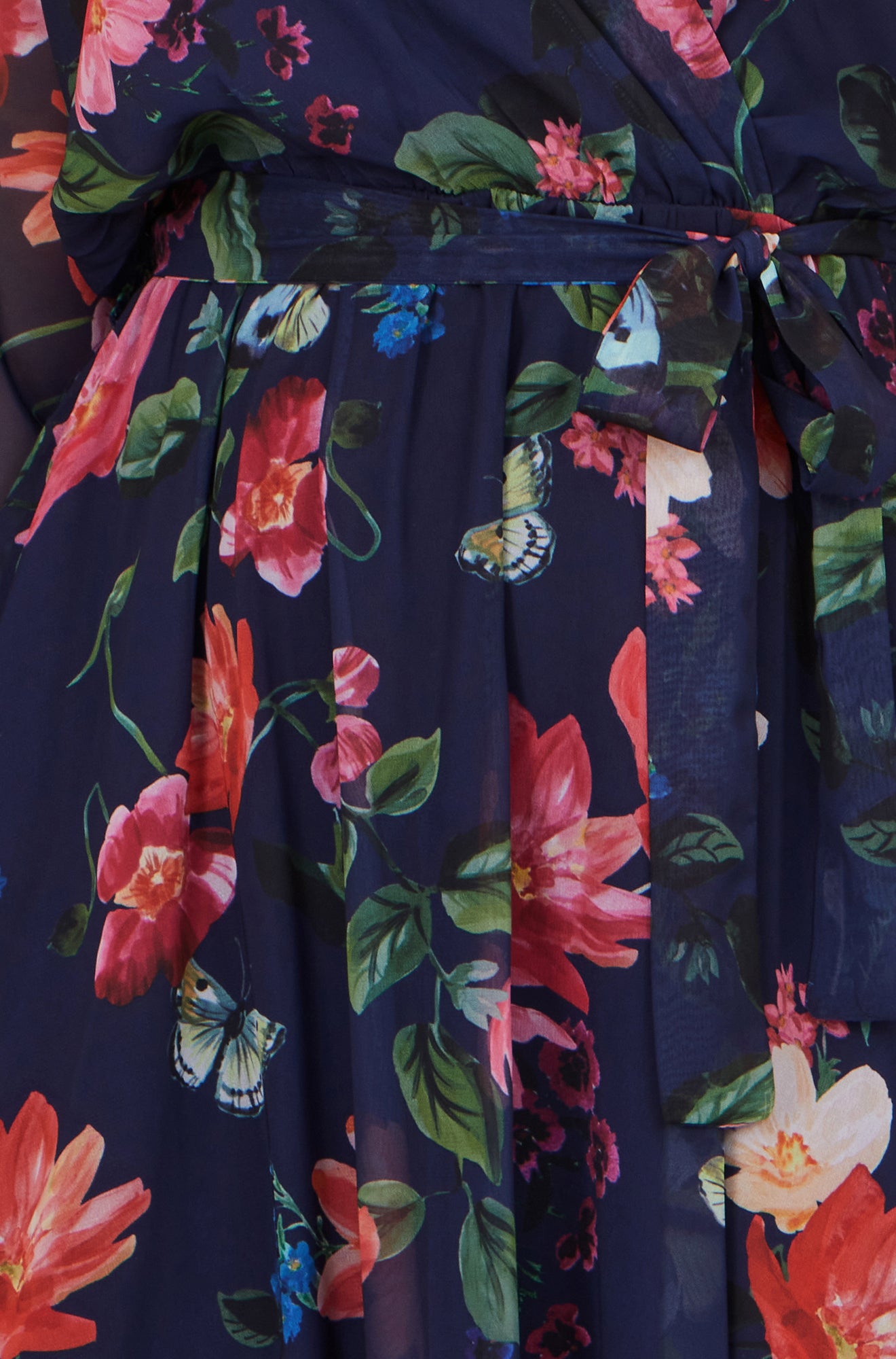 Yumi Navy Floral Kimono Wrap Dress With Dip Hem Dress Occasion Yumi