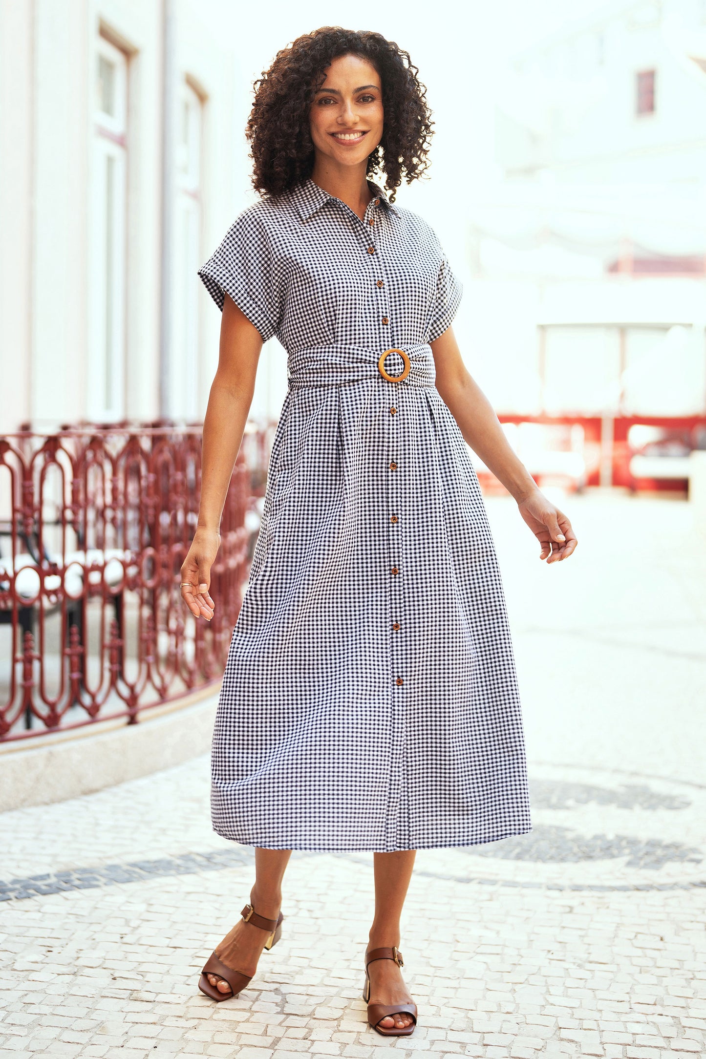 Yumi Black Gingham Relaxed Shirt Dress With Matching Belt Dress Casual Yumi
