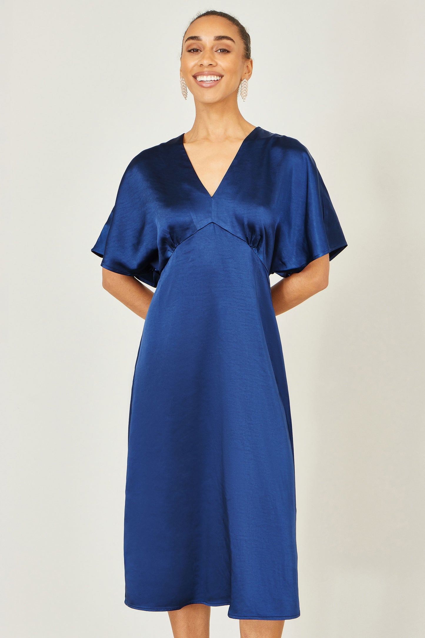 Yumi Navy Satin Midi Kimono Dress Dress Occasion Yumi