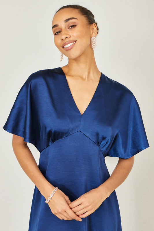 Yumi Navy Satin Midi Kimono Dress Dress Occasion Yumi