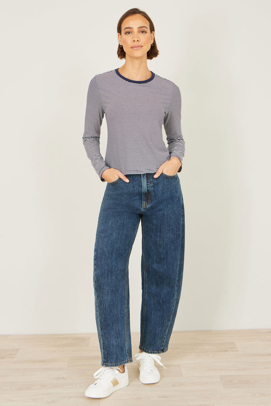 Yumi Navy Striped Jersey Long Sleeve T-Shirt Tops Yumi