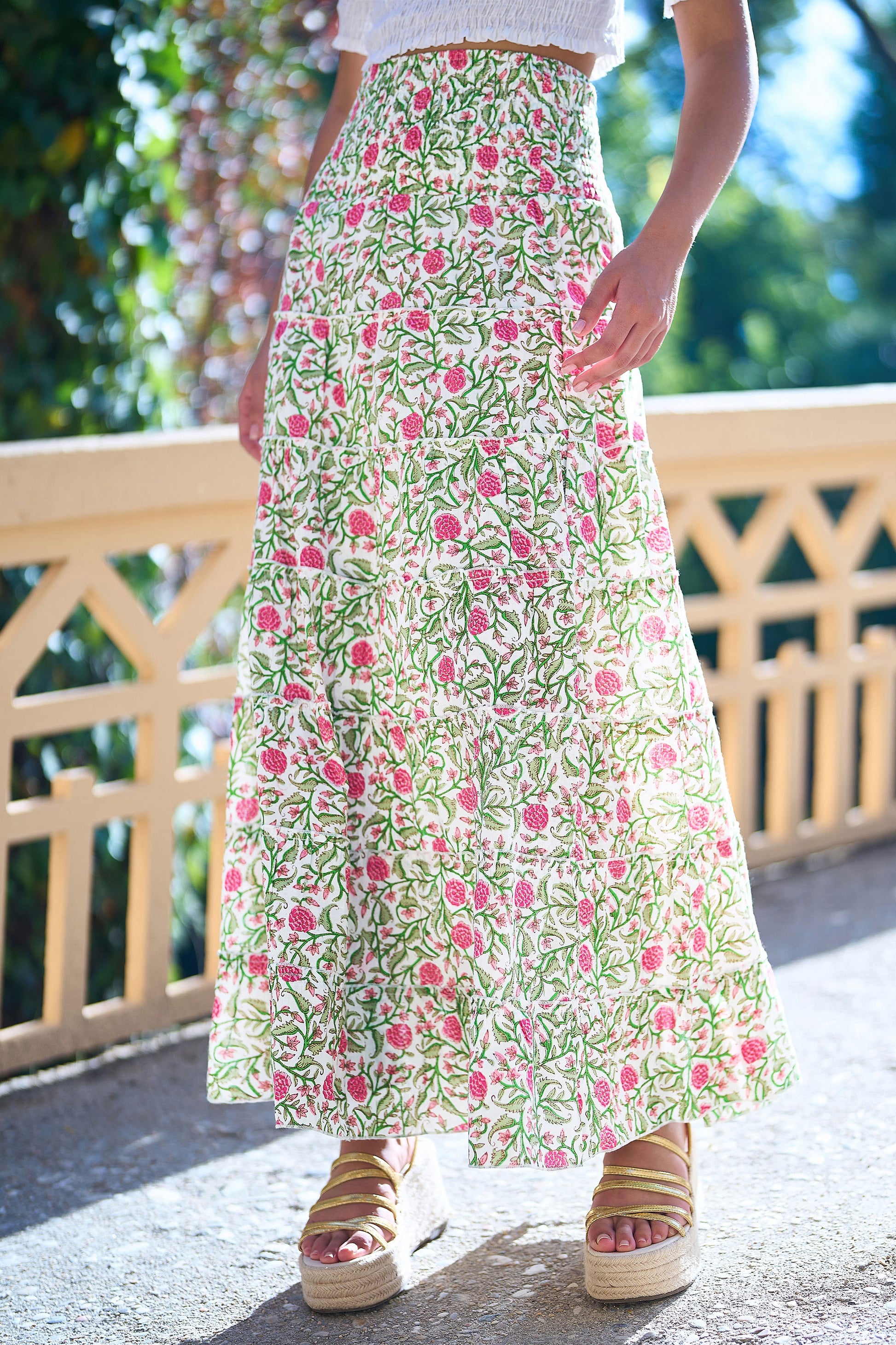 Yumi White Boho Print Cotton Floral Maxi Skirt Skirts Yumi