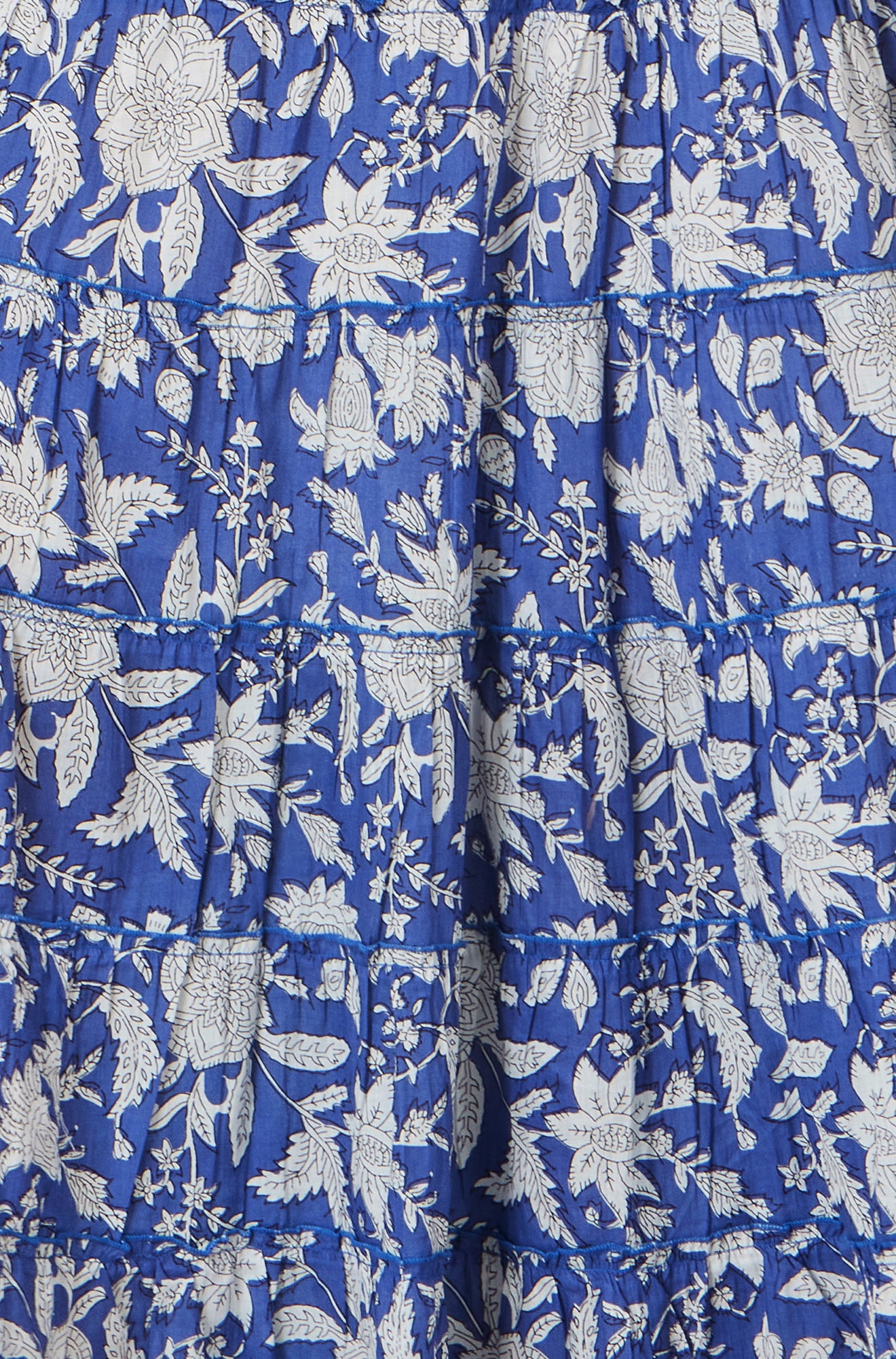 Yumi Blue Floral Cotton Tiered Maxi Skirt Skirts Yumi