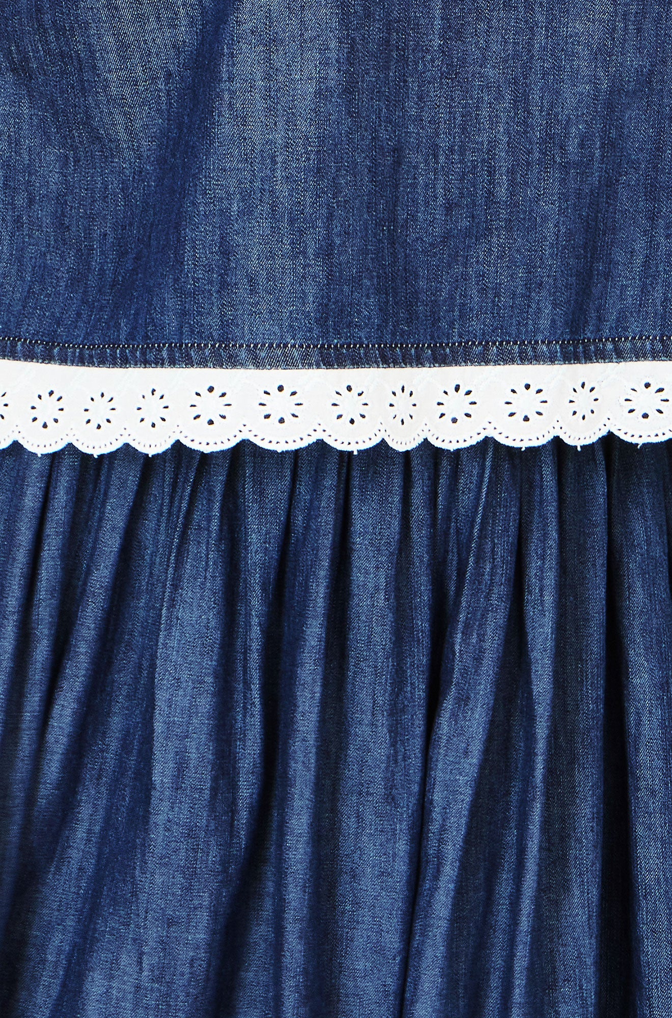 Yumi Blue Cotton Chambray Top With Lace Trims Tops Yumi
