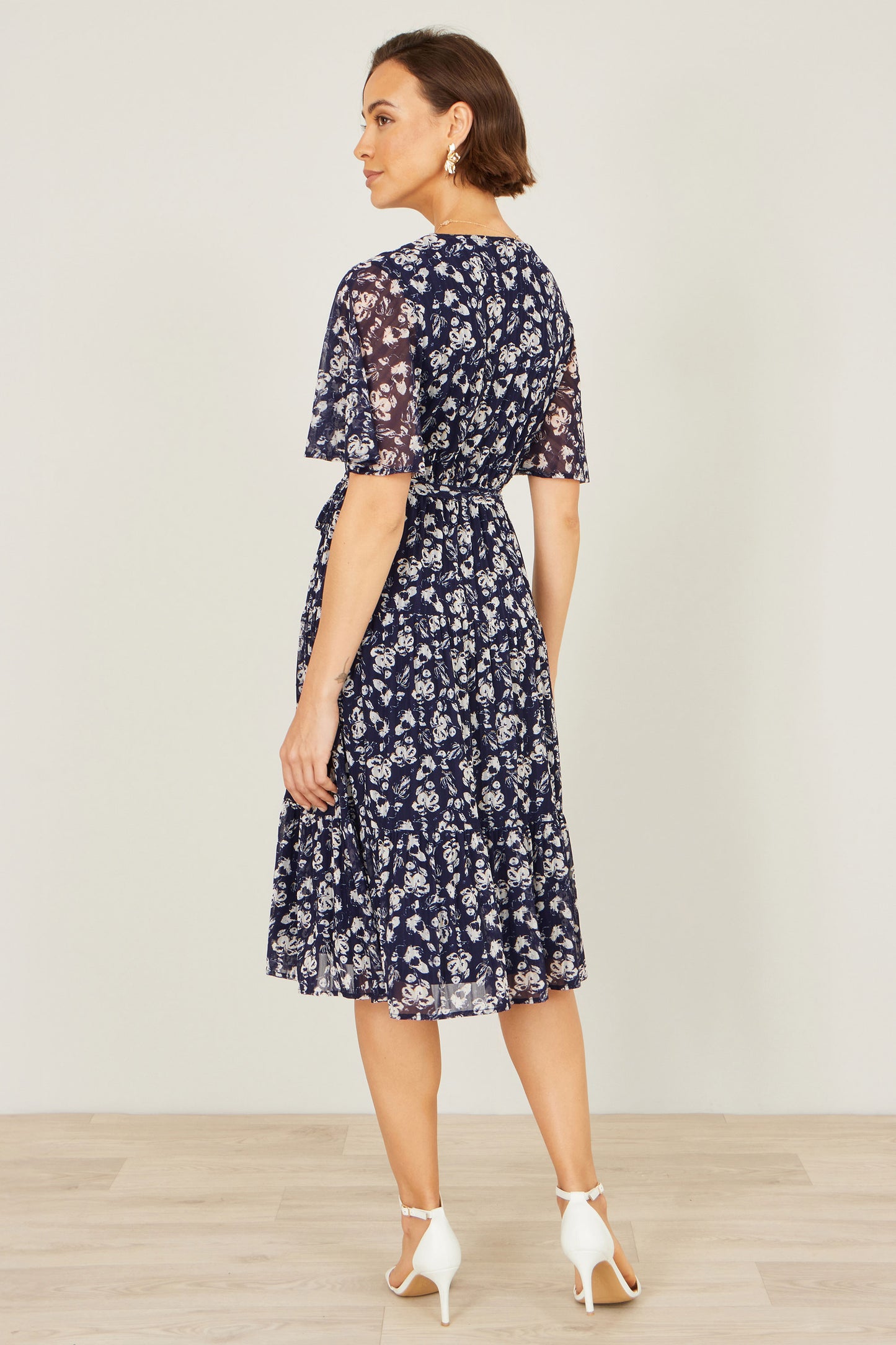 Yumi Navy Floral Mesh Wrap Dress Dress Casual Yumi