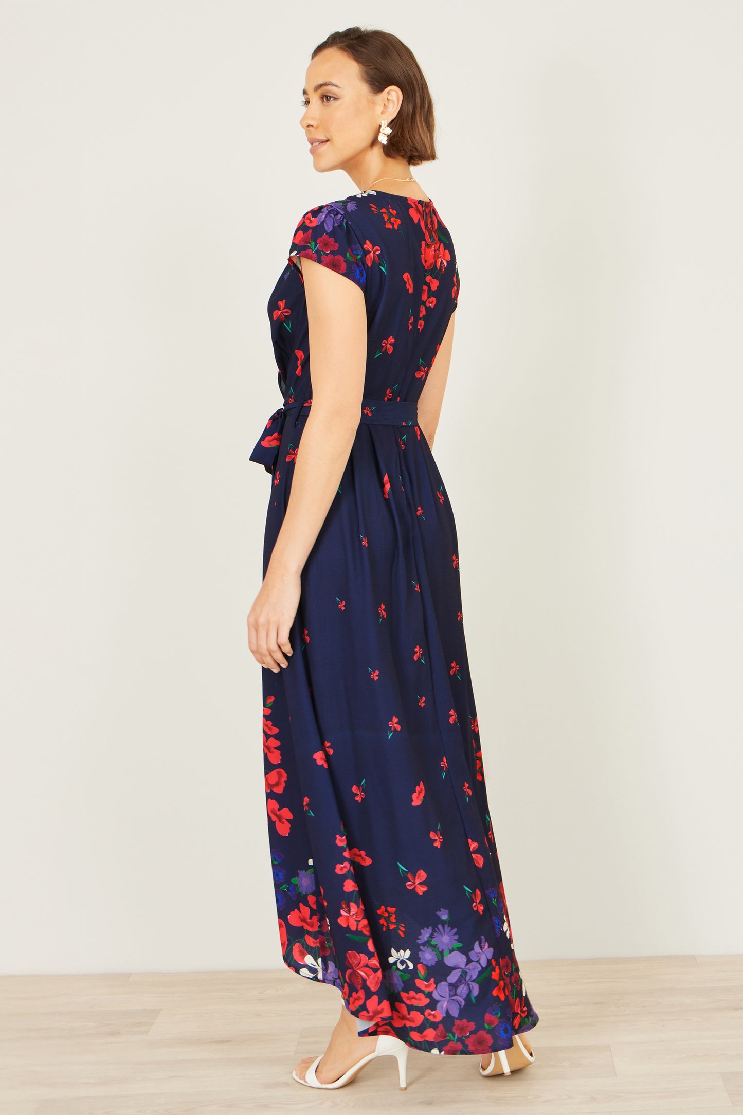 Yumi Navy Floral Mirror Wrap Dress With Dip Hem Dress Occasion Yumi