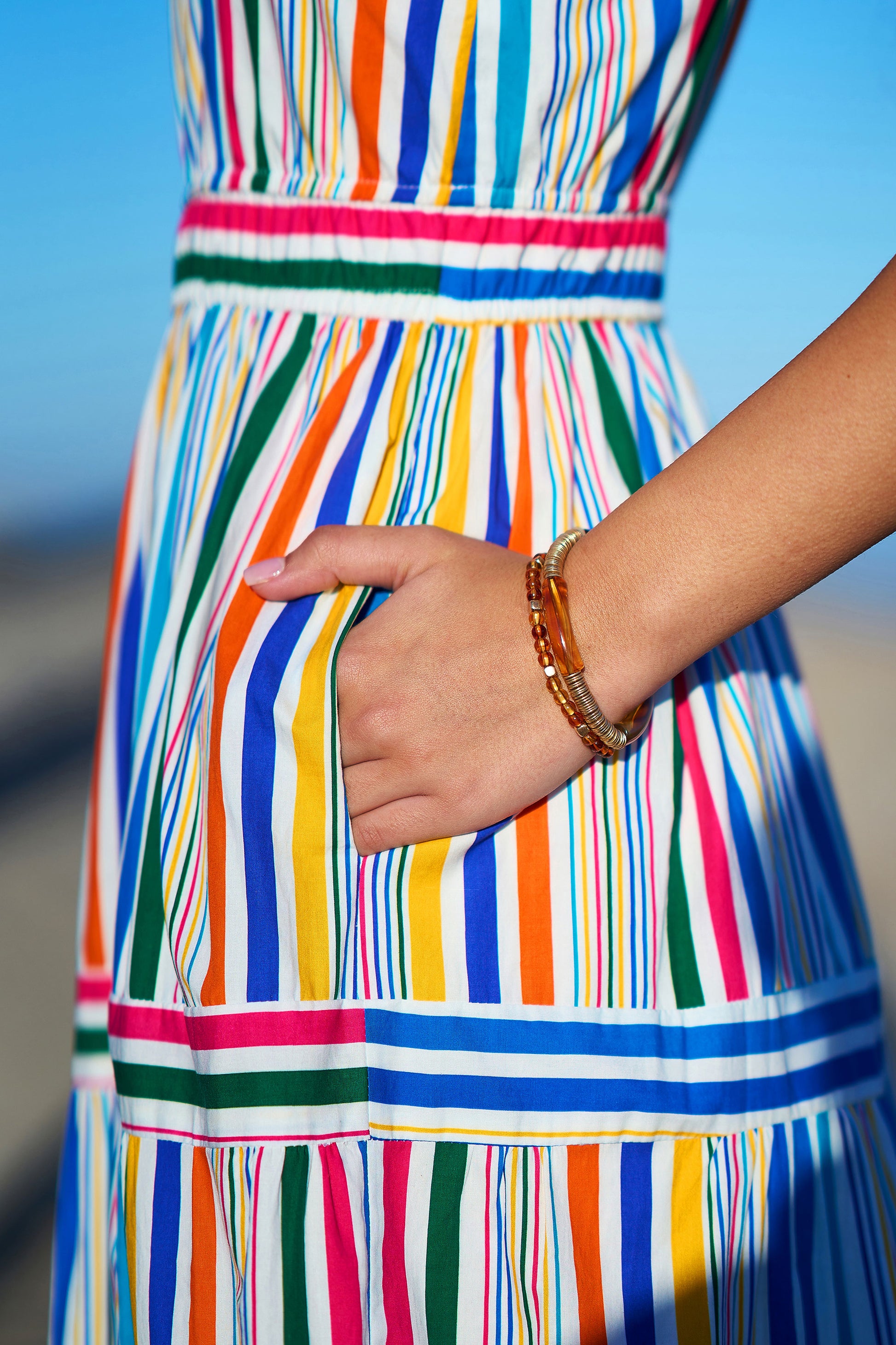 Yumi Multicolour Stripe Cotton Midi Sun Dress Beachwear Yumi