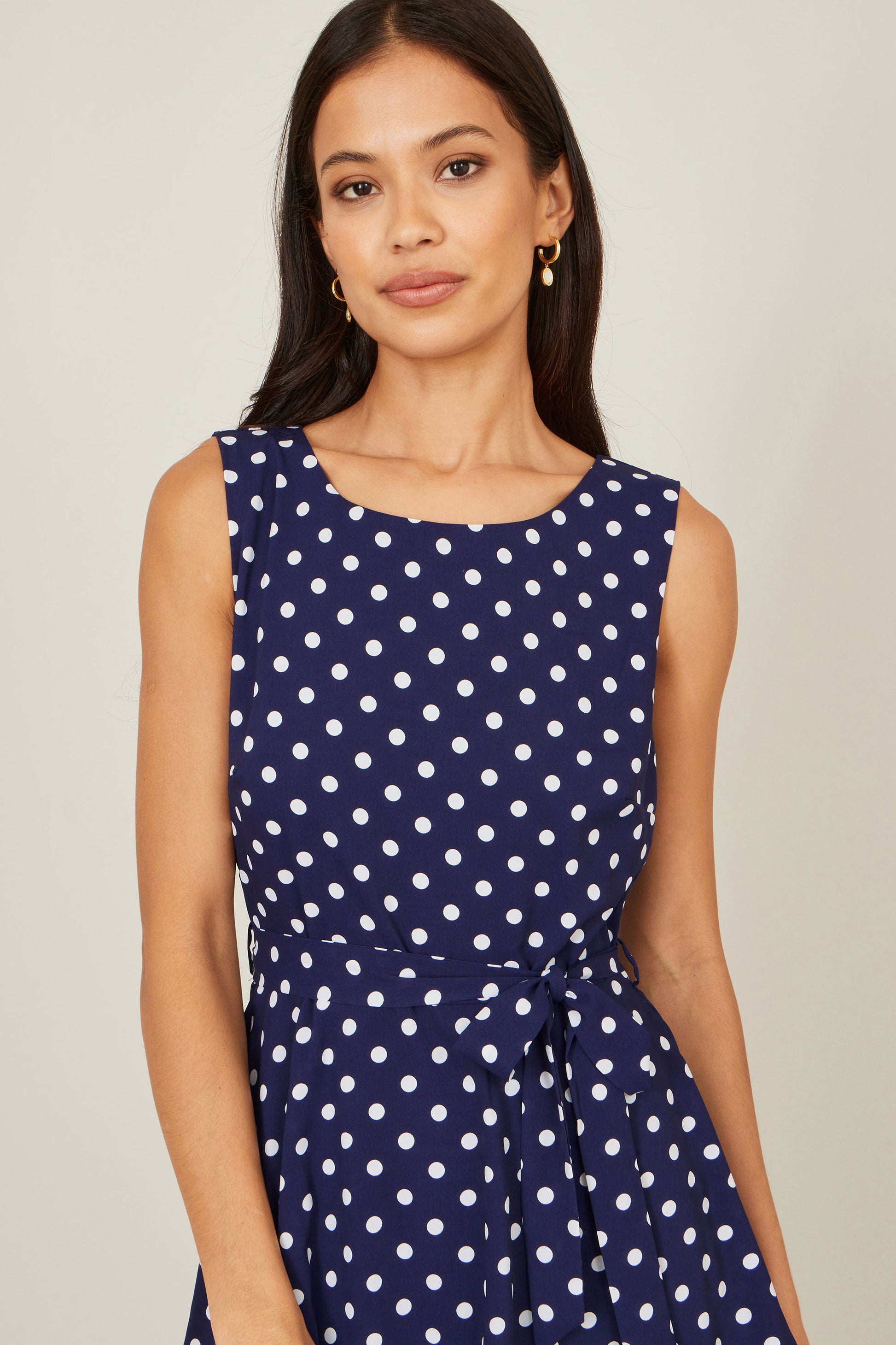 Yumi Navy Spot Tiered Midi Dress Dress Occasion Yumi