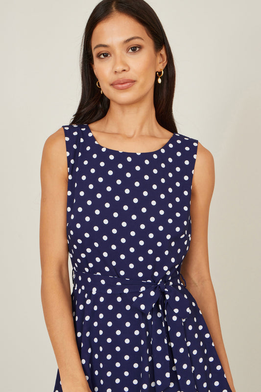 Yumi Navy Spot Tiered Midi Dress Dress Occasion Yumi