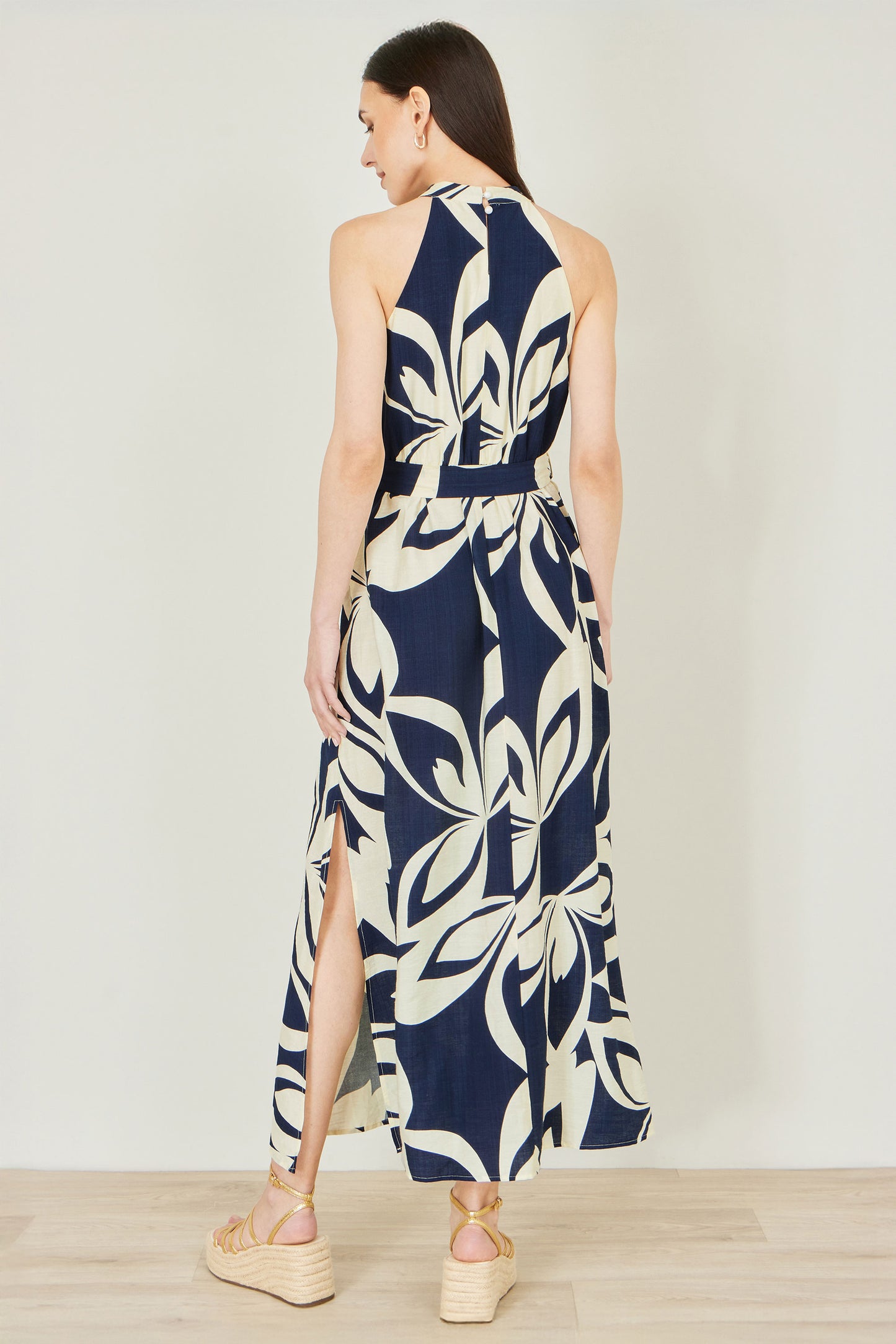 Yumi Navy Geo Swirl Print Halter Maxi Dress Beachwear Yumi