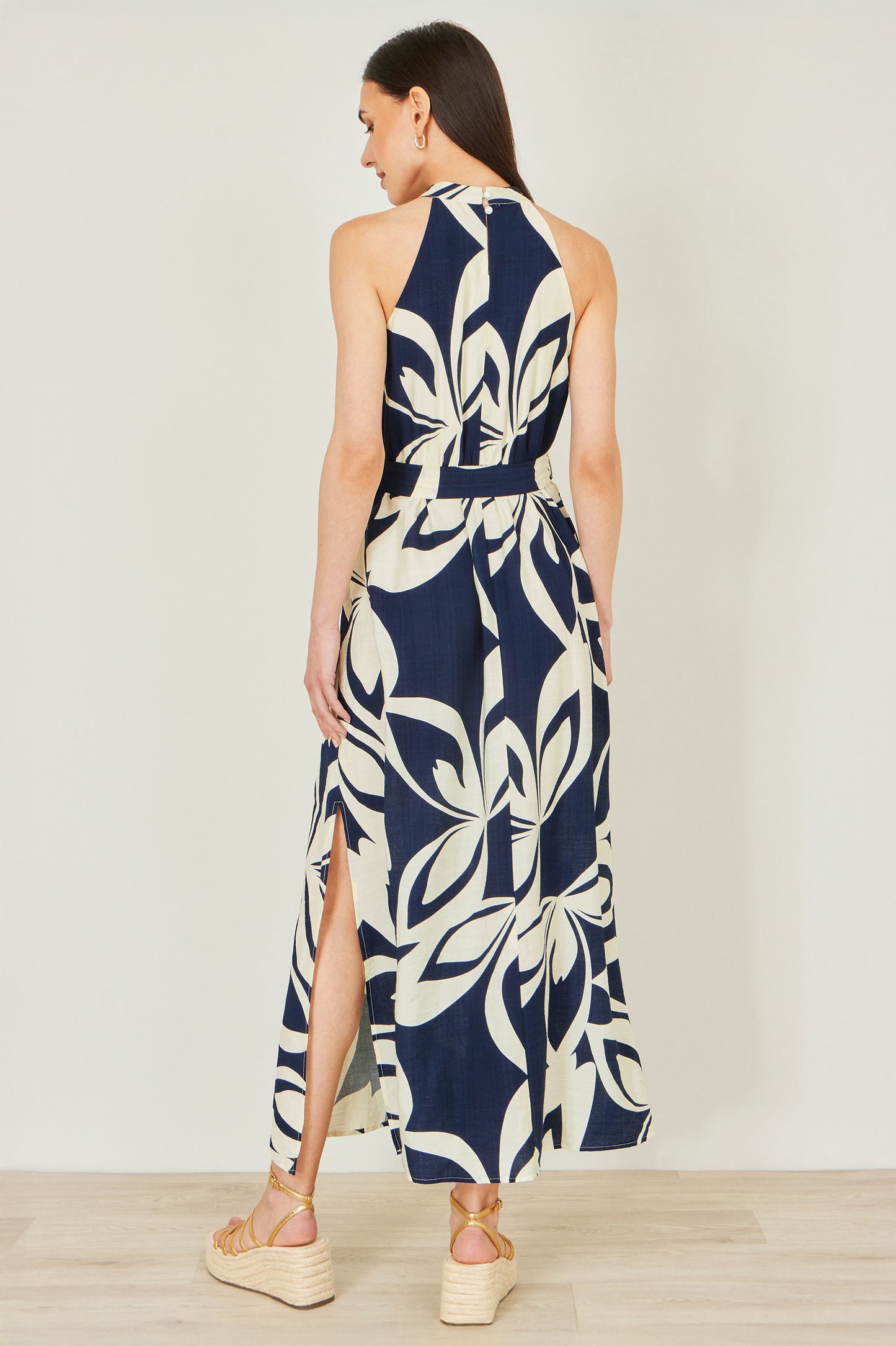Yumi Navy Geo Swirl Print Halter Maxi Dress Beachwear Yumi