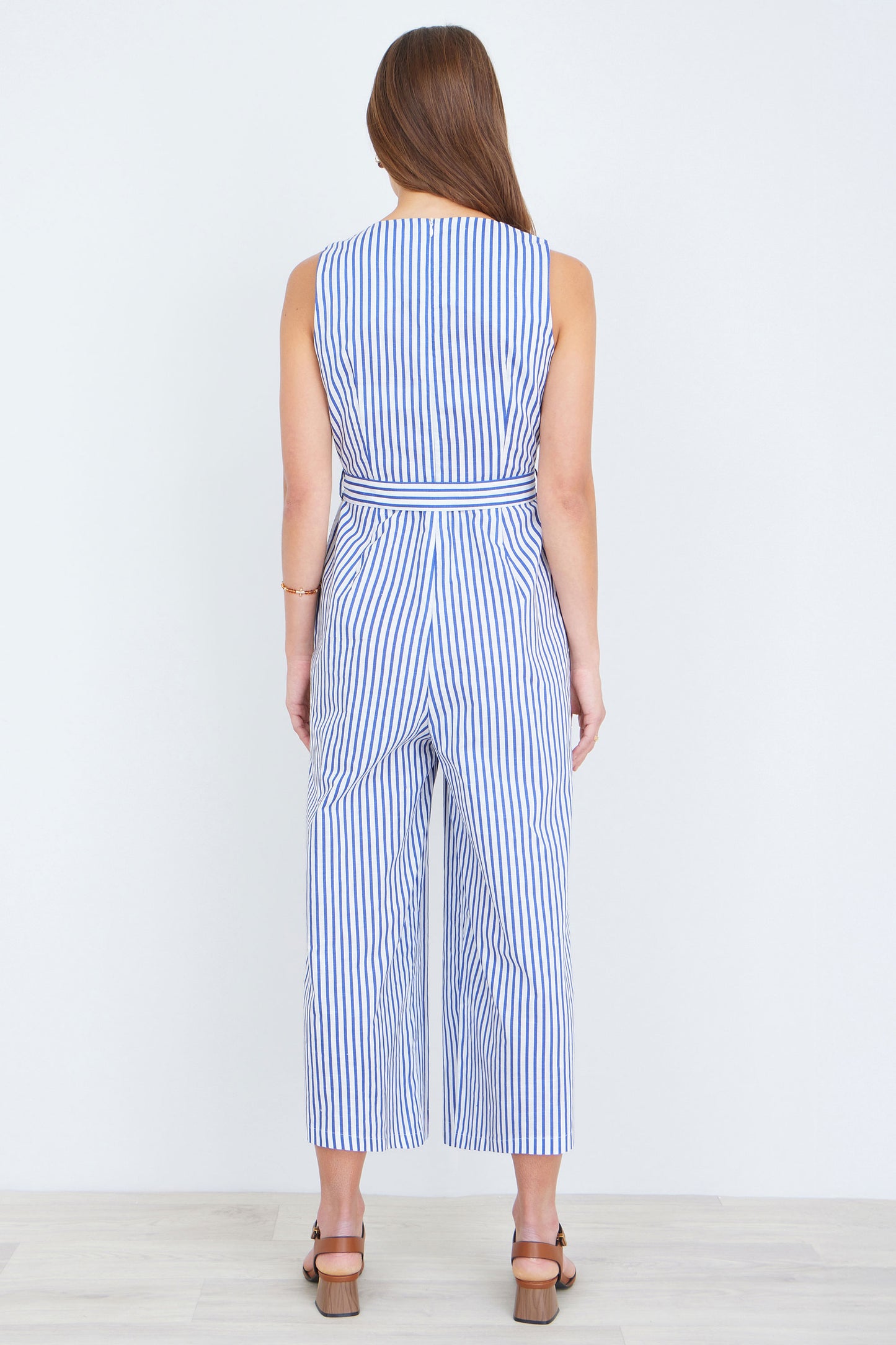 Yumi Blue Cotton Stripe Culotte Jumpsuit JUMPSUIT Yumi