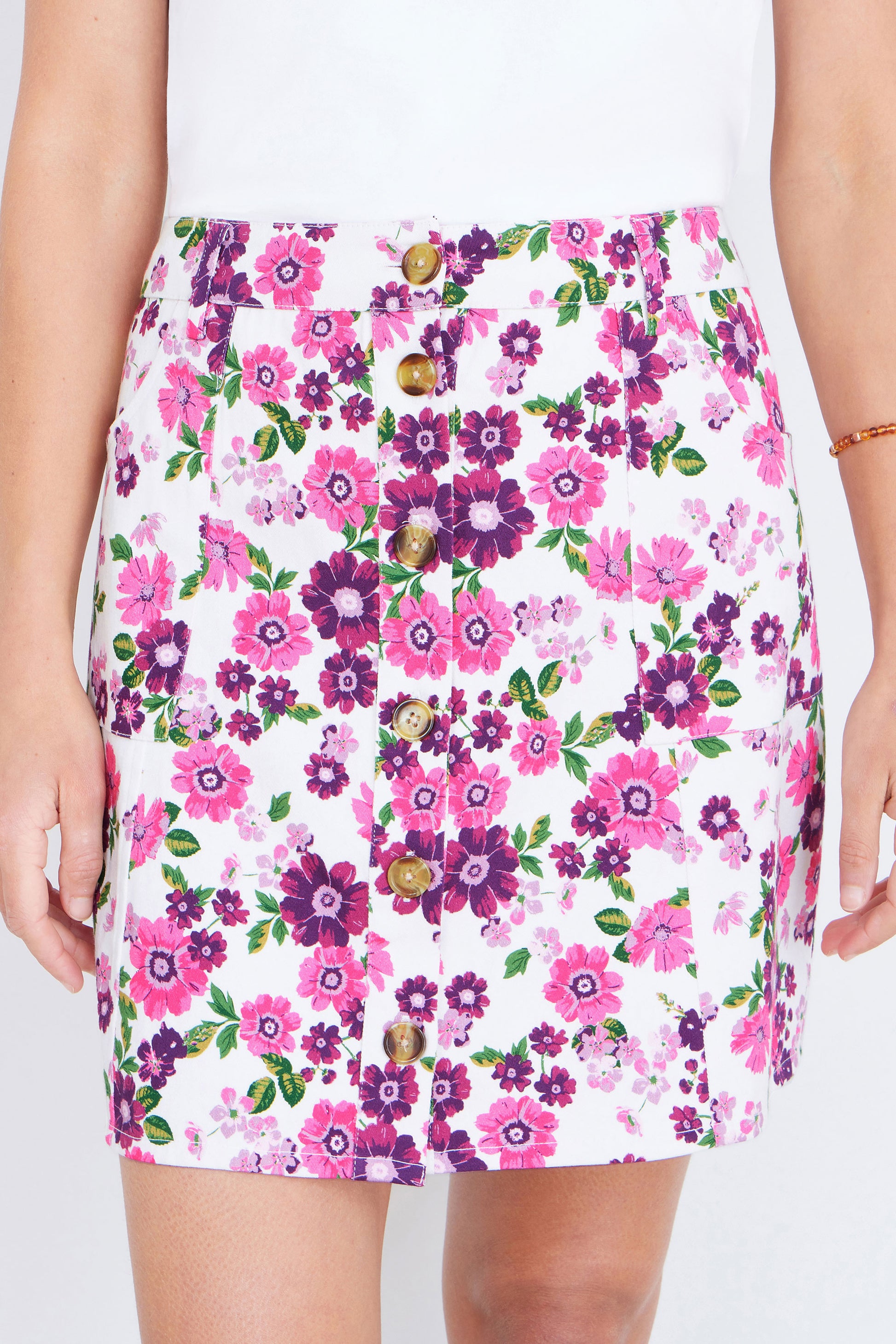 Yumi Pink Retro Floral Cotton Stretch Mini Skirt Skirts Yumi