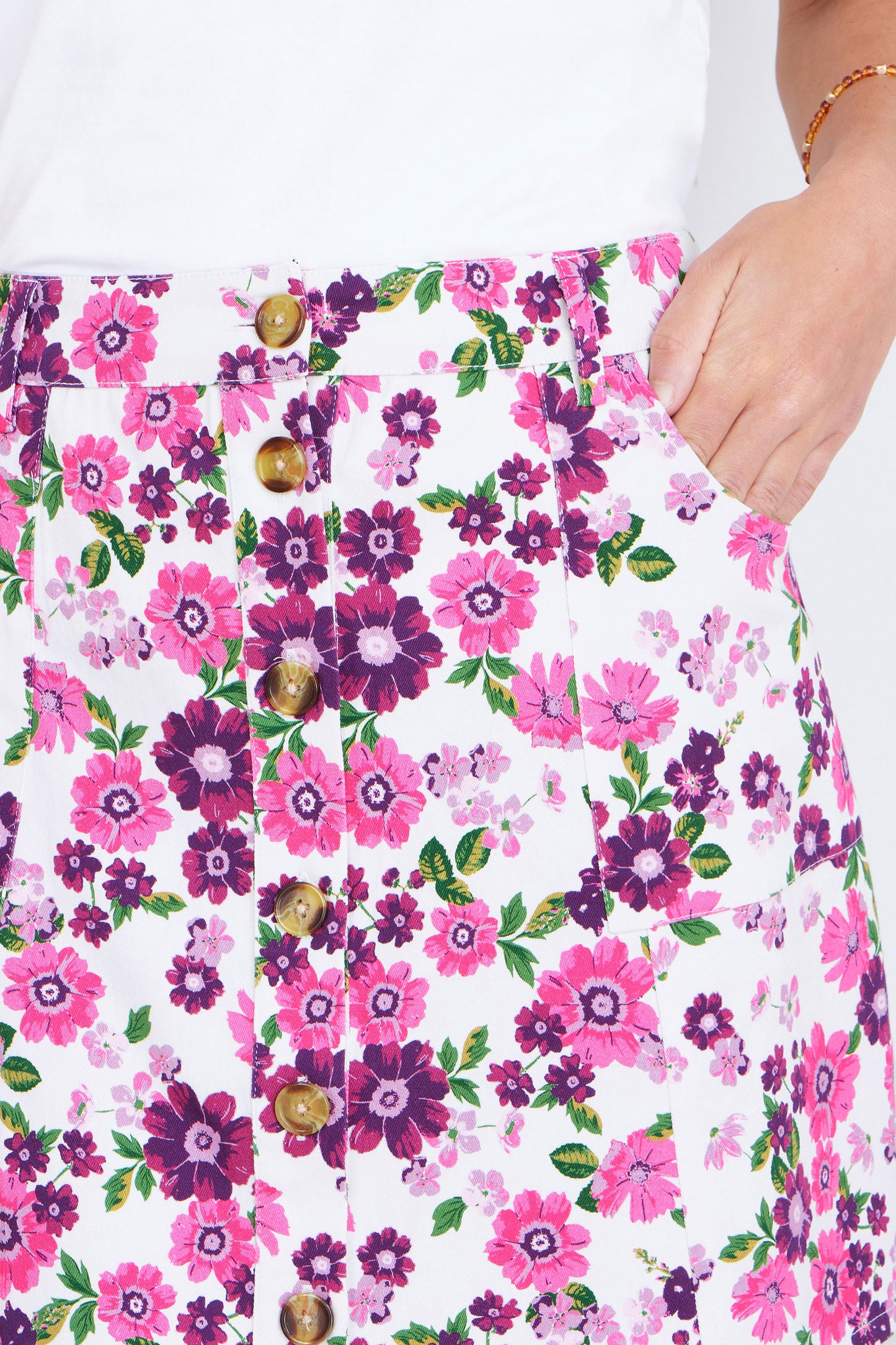 Yumi Pink Retro Floral Cotton Stretch Mini Skirt Skirts Yumi