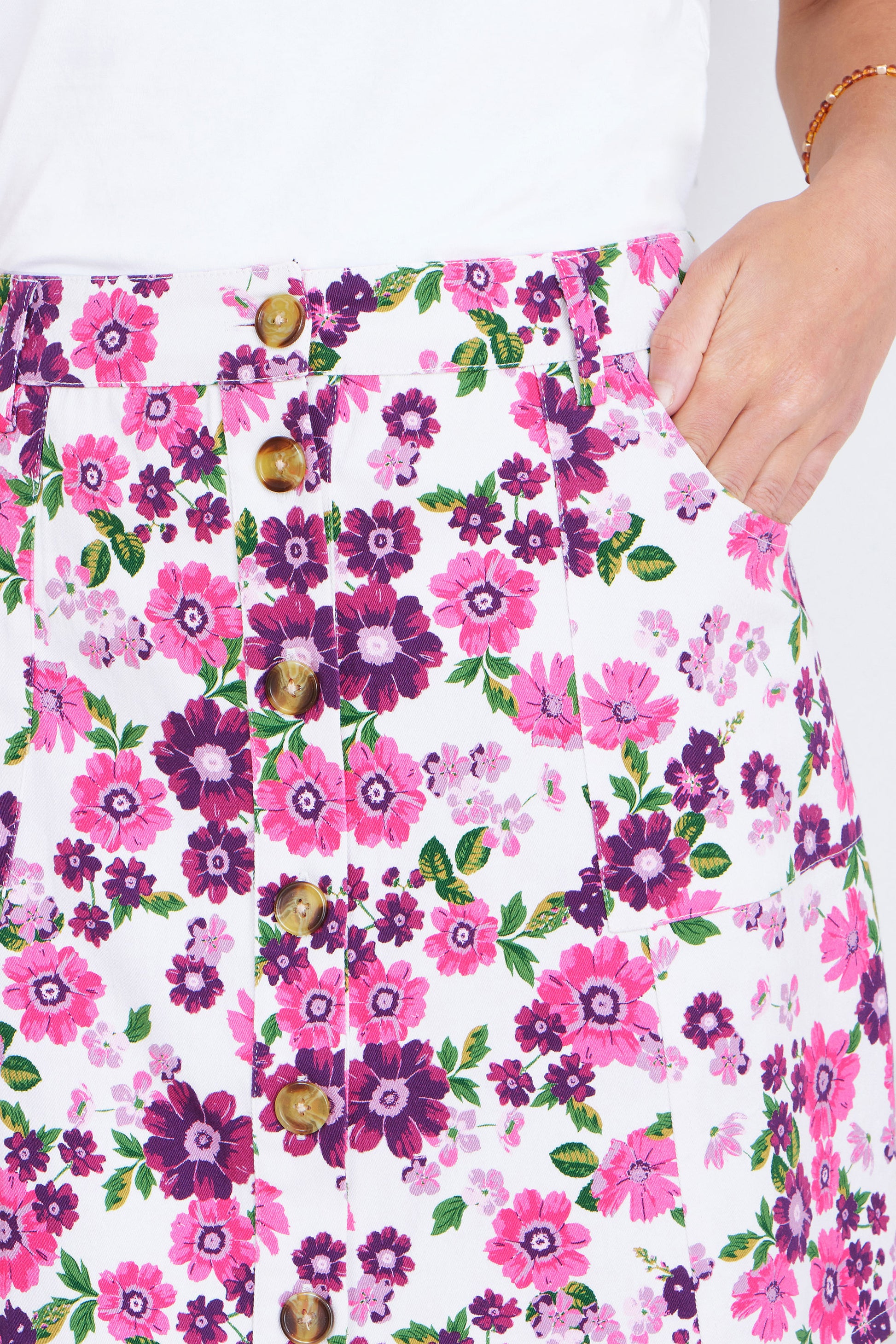 Yumi Pink Retro Floral Cotton Stretch Mini Skirt Skirts Yumi