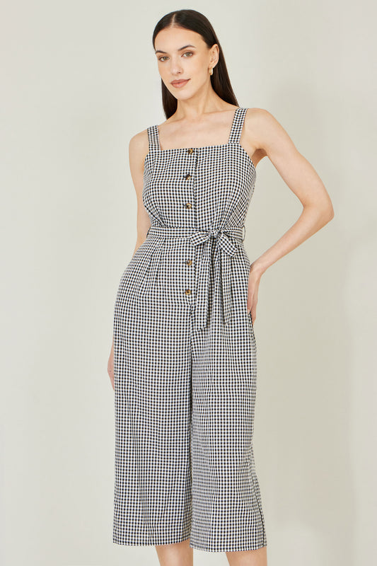Yumi Black Gingham Button Through Jumpsuit JUMPSUIT Yumi