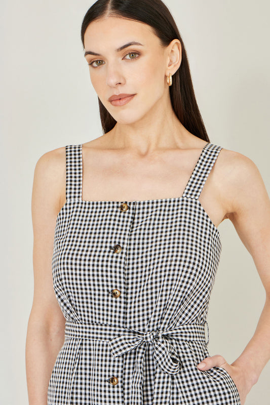 Yumi Black Gingham Button Through Jumpsuit JUMPSUIT Yumi