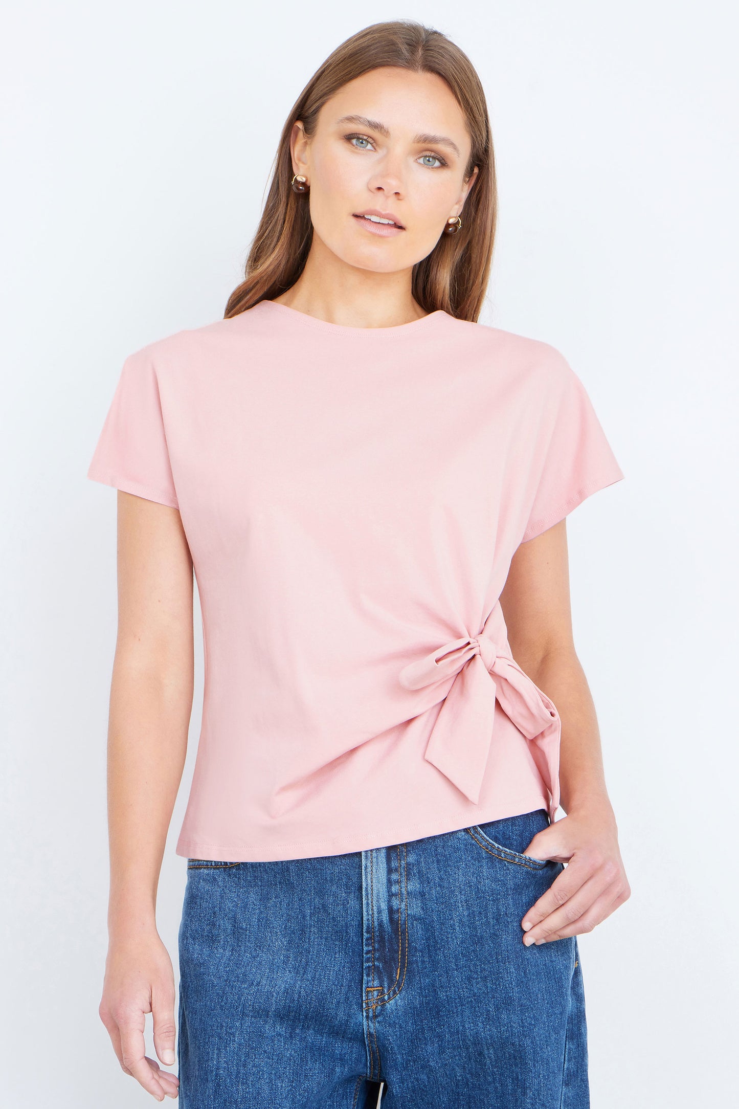 Yumi Pink Cotton Jersey Top With Knot Detail Tops Yumi