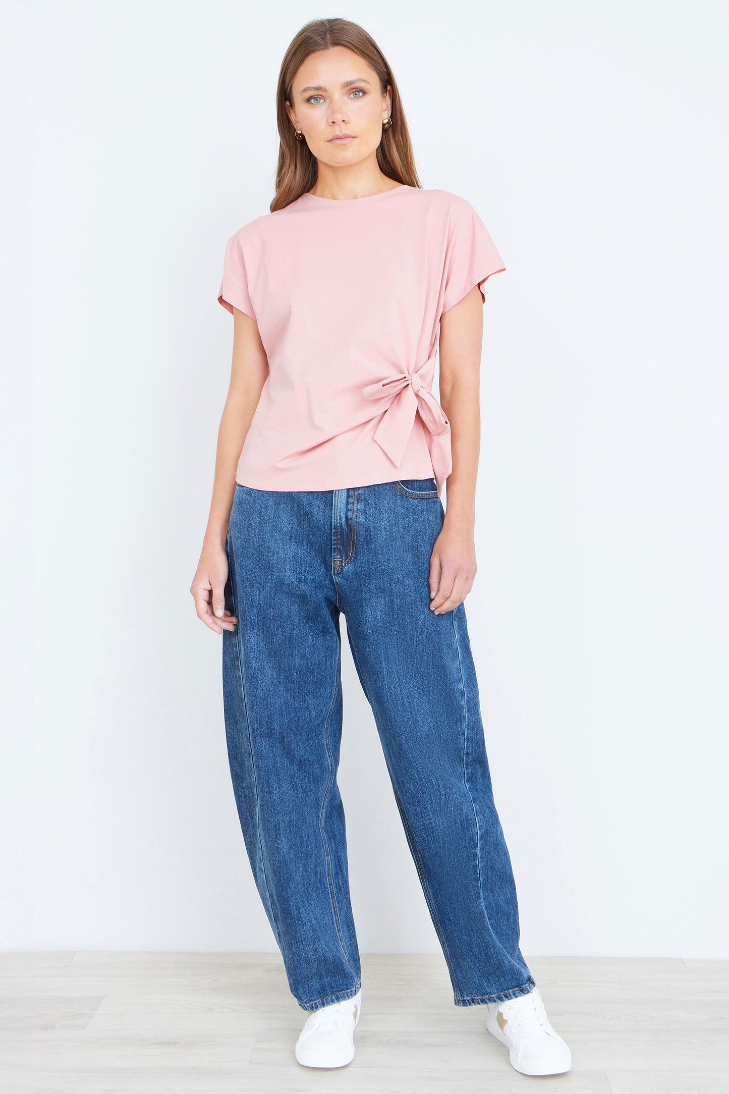 Yumi Pink Cotton Jersey Top With Knot Detail Tops Yumi
