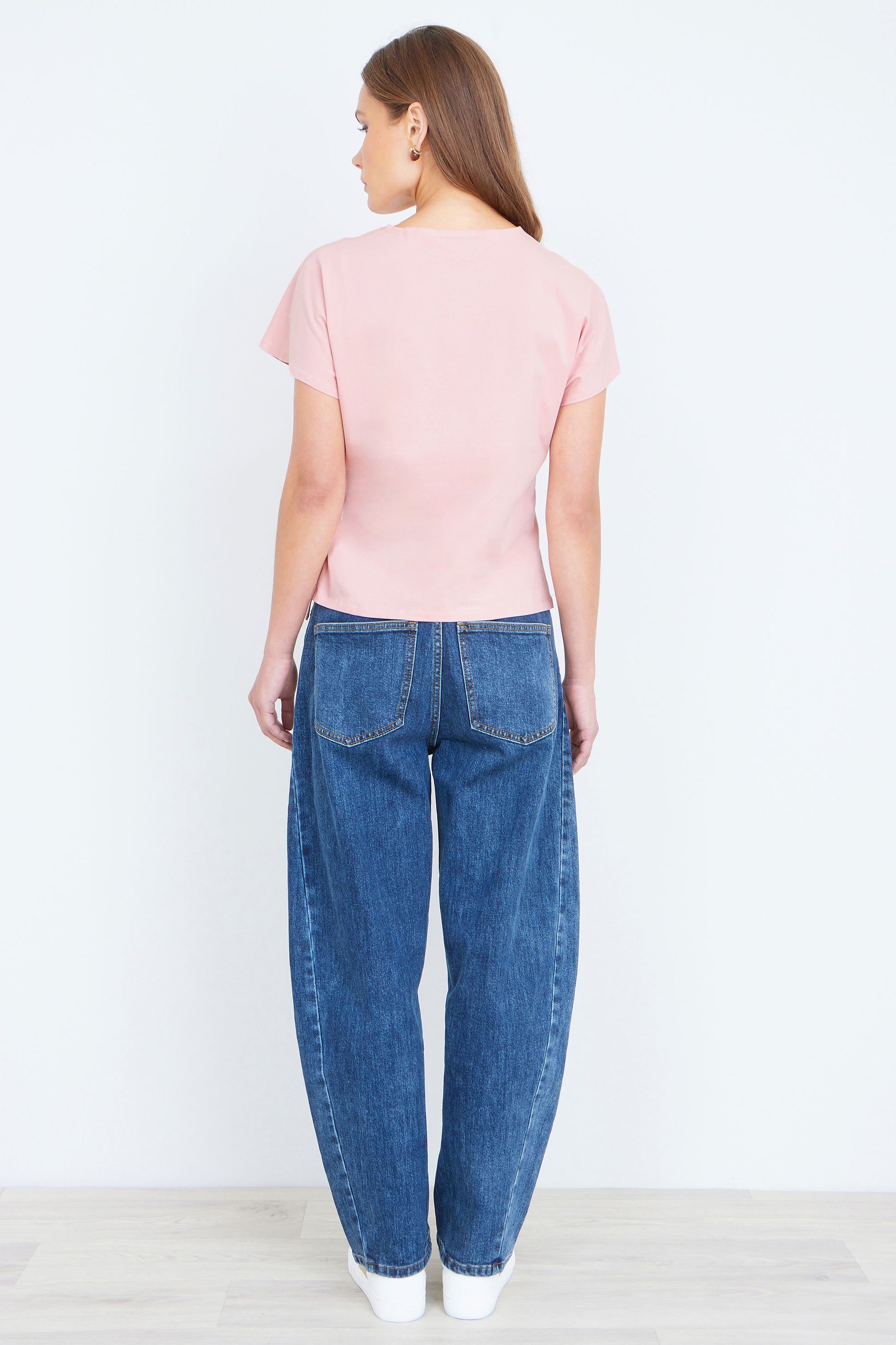 Yumi Pink Cotton Jersey Top With Knot Detail Tops Yumi