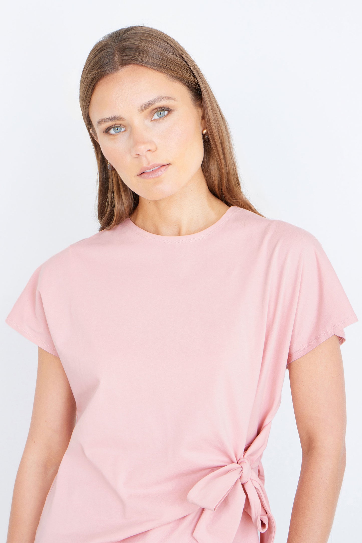 Yumi Pink Cotton Jersey Top With Knot Detail Tops Yumi