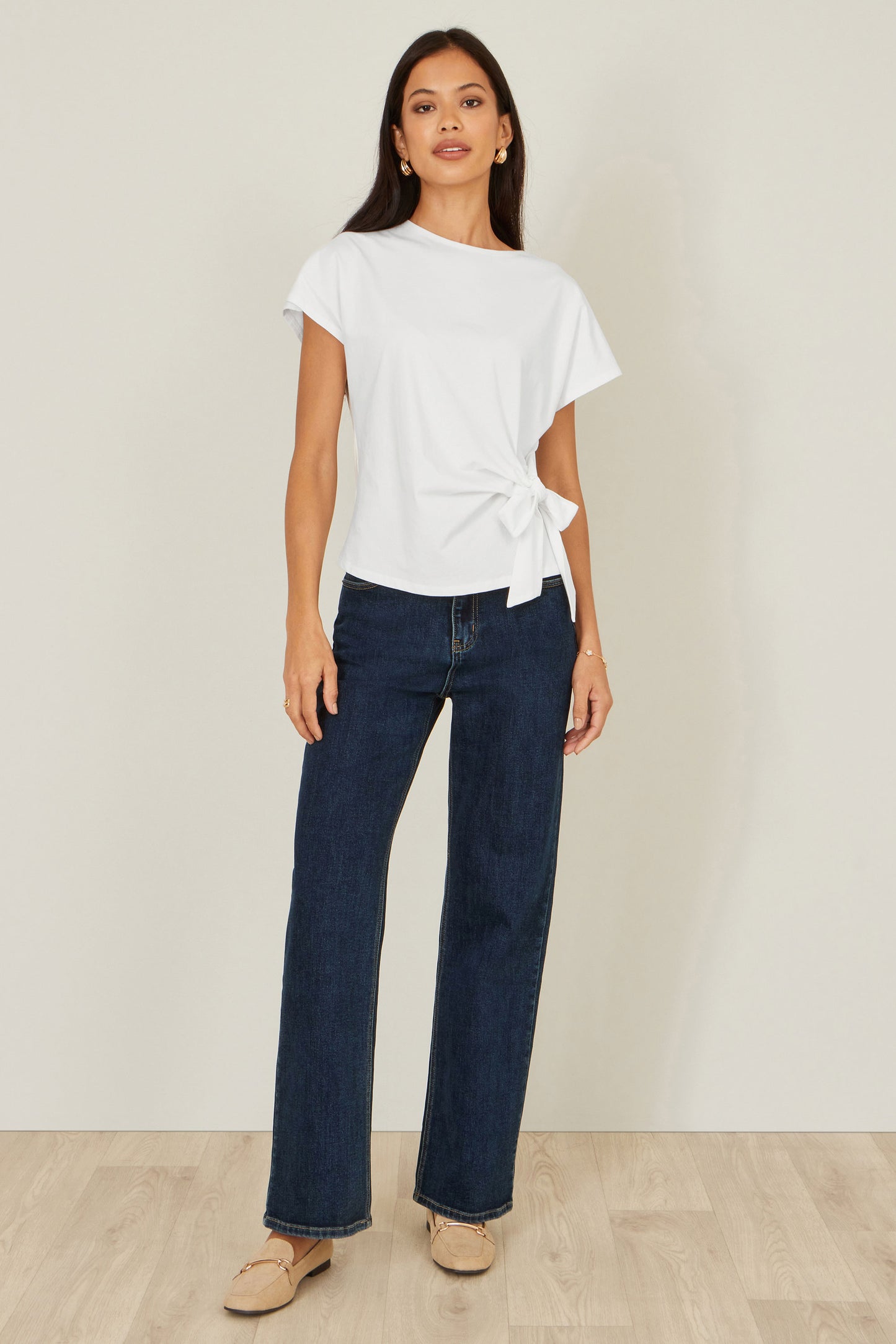 Yumi White Cotton Jersey Top With Knot Detail Tops Yumi