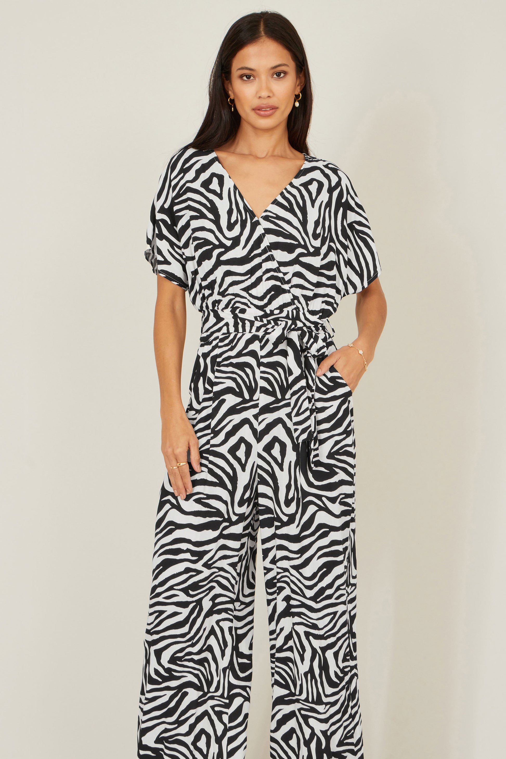 Yumi Black Zebra Print Relaxed Jumpsuit JUMPSUIT Yumi