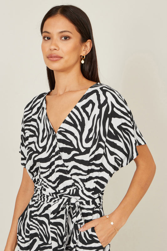 Yumi Black Zebra Print Relaxed Jumpsuit JUMPSUIT Yumi