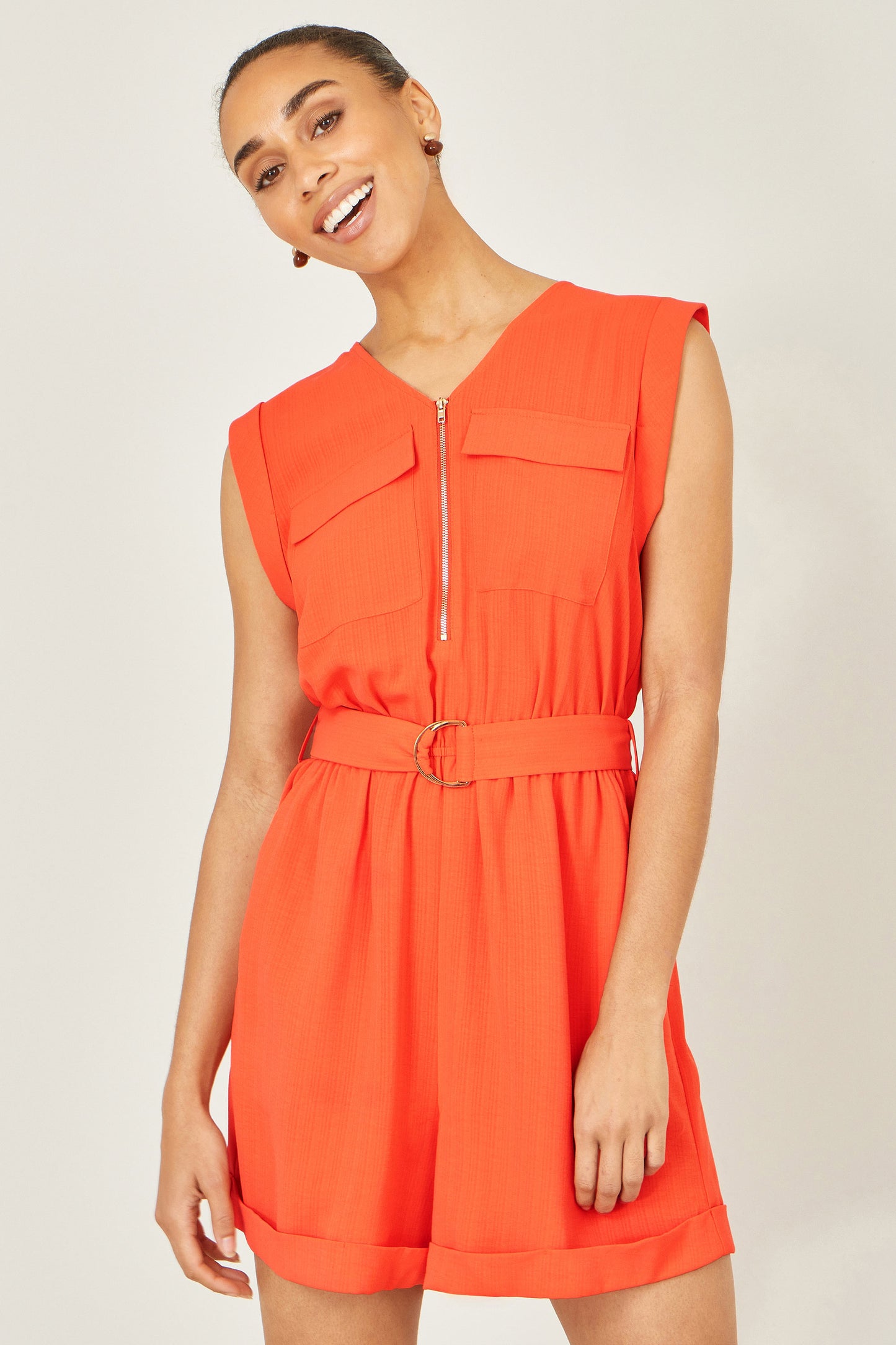 Yumi Orange Utility Style Playsuit PLAYSUIT Yumi