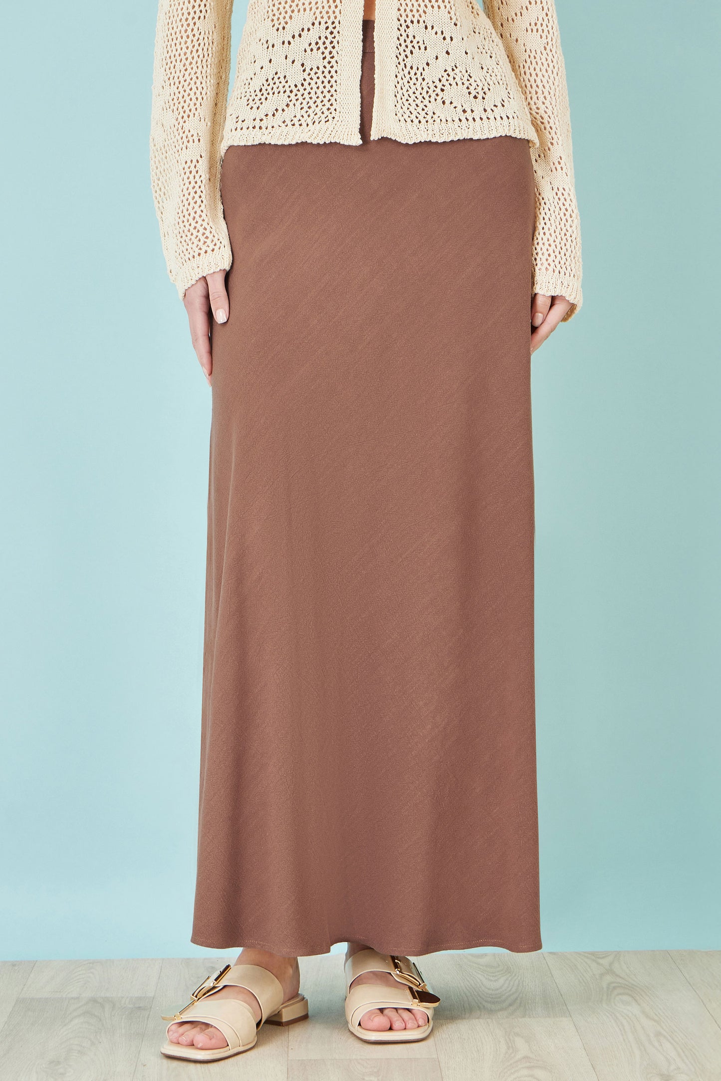 Yumi Brown Viscose Maxi Skirt Skirts Yumi