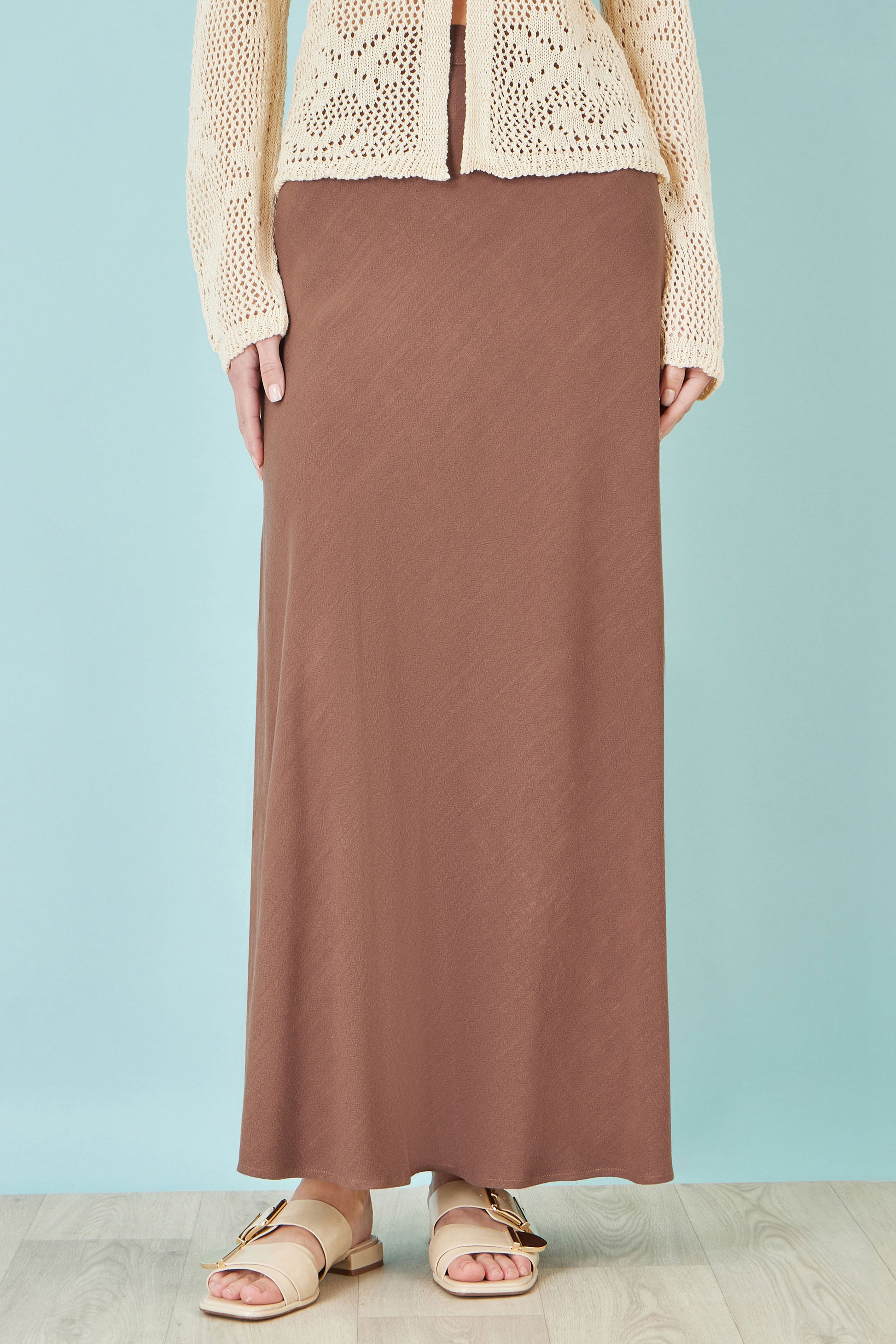 Yumi Brown Viscose Maxi Skirt Skirts Yumi