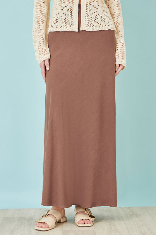 Yumi Brown Viscose Maxi Skirt Skirts Yumi