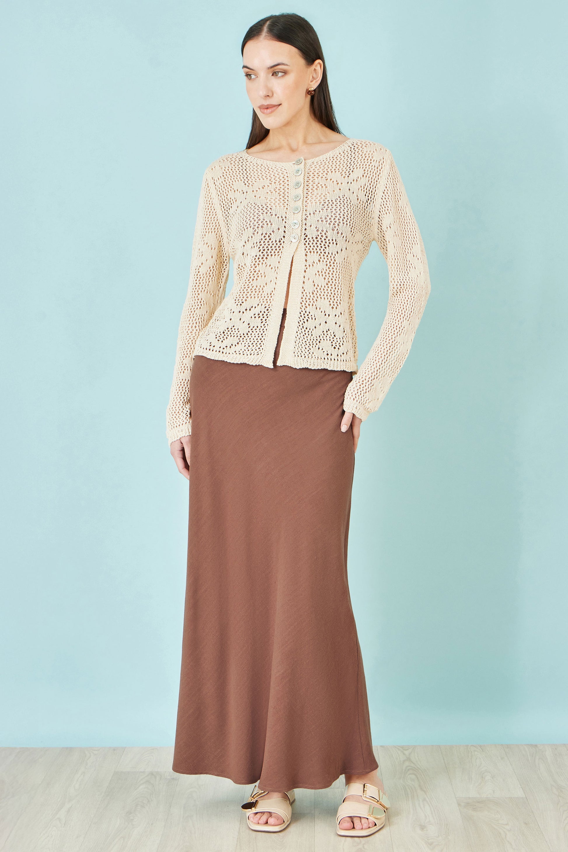 Yumi Brown Viscose Maxi Skirt Skirts Yumi